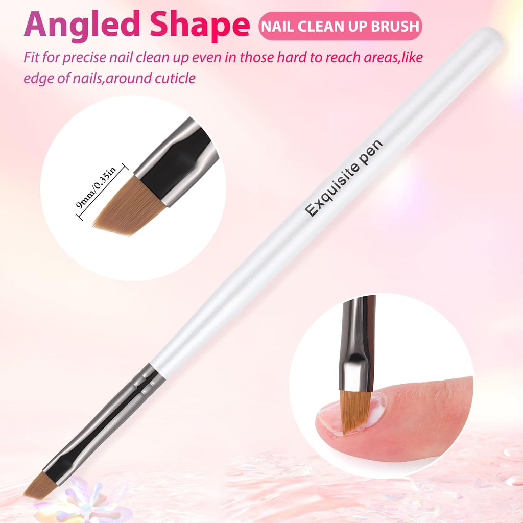 Nail Art Clean Up Brushes,Nail Brushes for Cleaning Polish Mistakes on the Cuticles, Acetone Resistant Nail Brush, Fingernail Cleaning Brushes for Nail Art and Designs (2 Pcs Round&Angled)