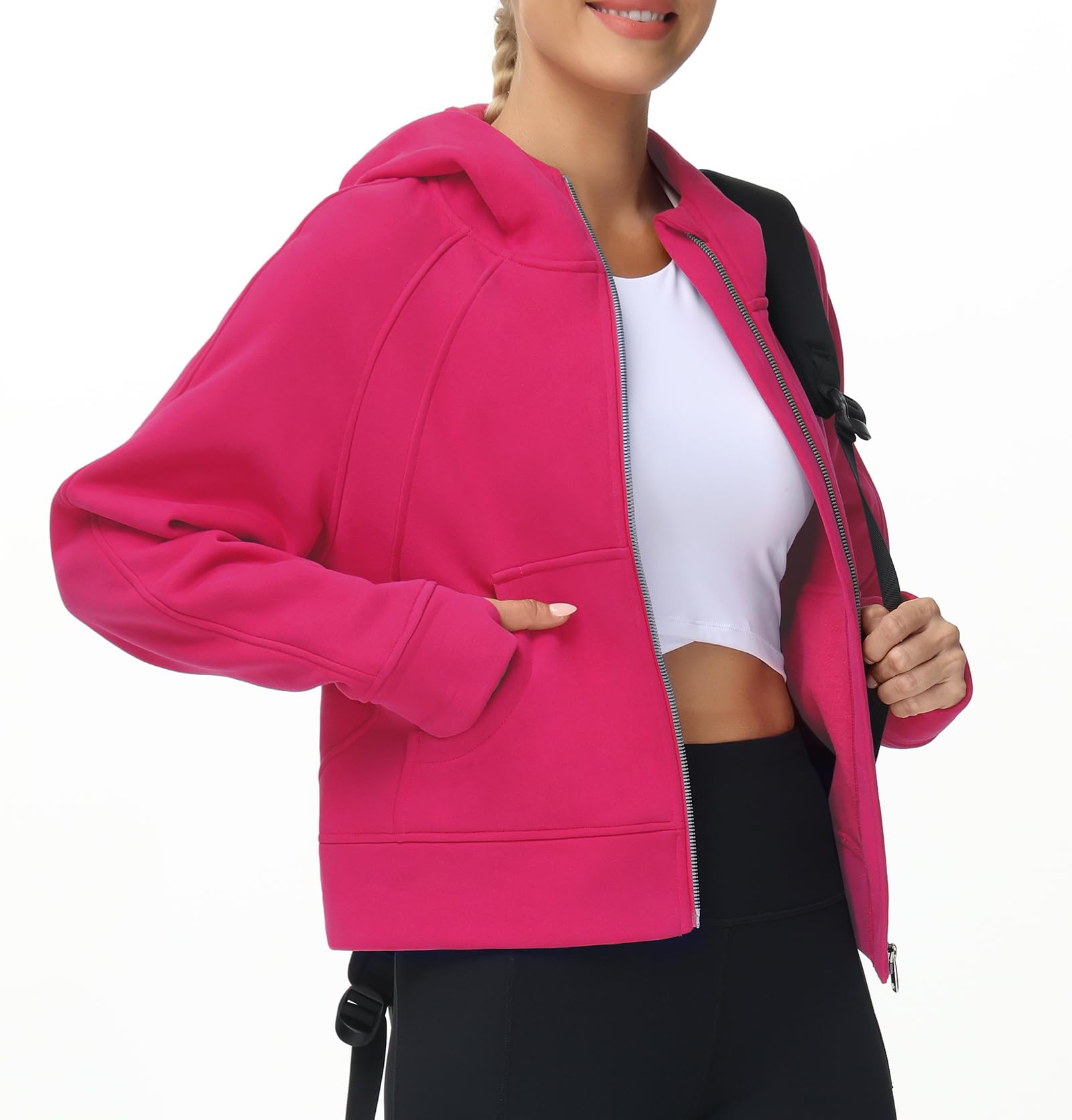 THE GYM PEOPLE Women's Full-Zip Up Hoodies Jacket Fleece Workout Crop Tops Sweatshirts with Pockets Thumb Hole
