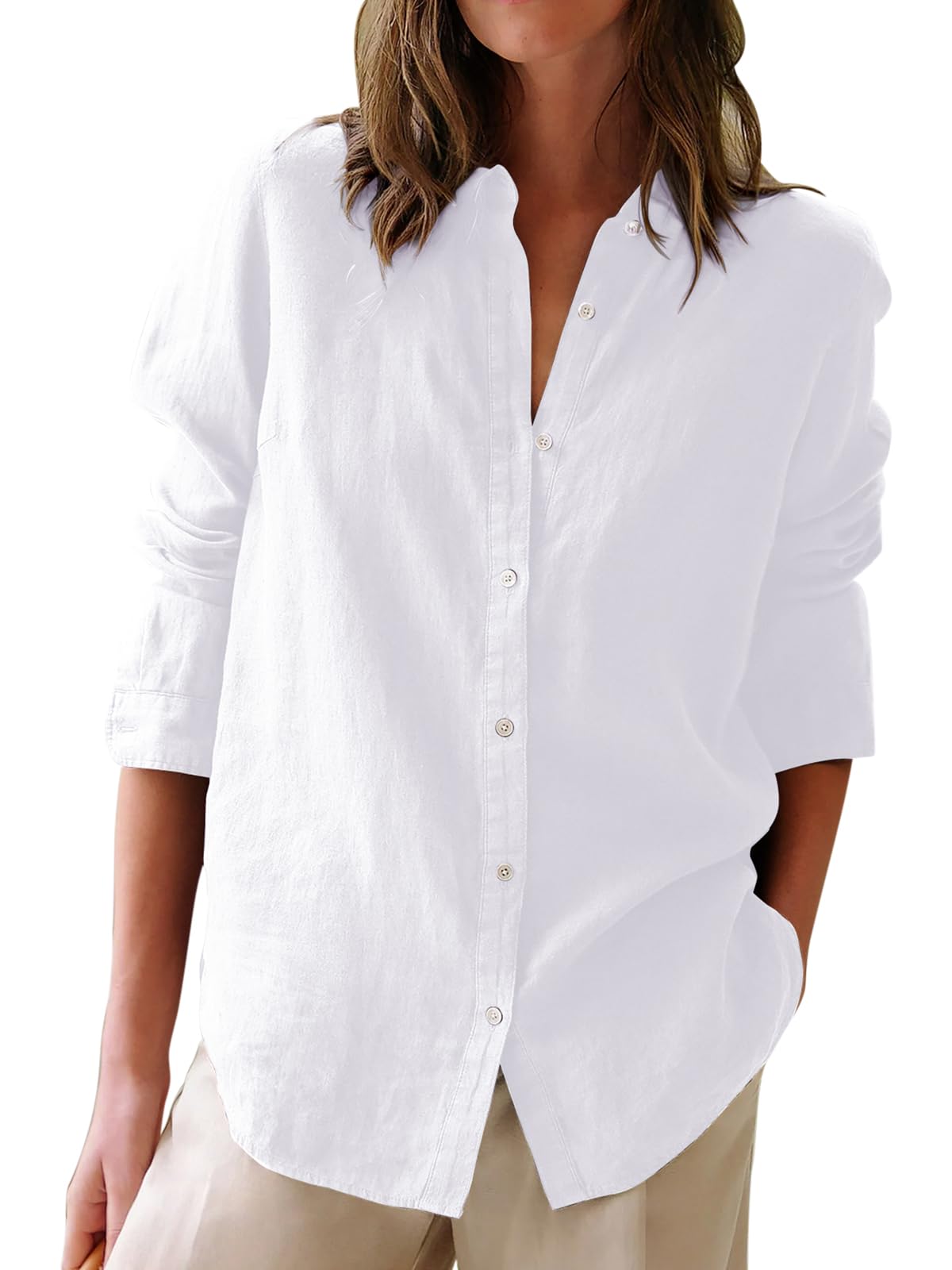 Button Down Shirts for Women Cotton Oxford Shirts Long Sleeve Dress Shirts Collared Blouses Work Casual Solid Tunic Tops