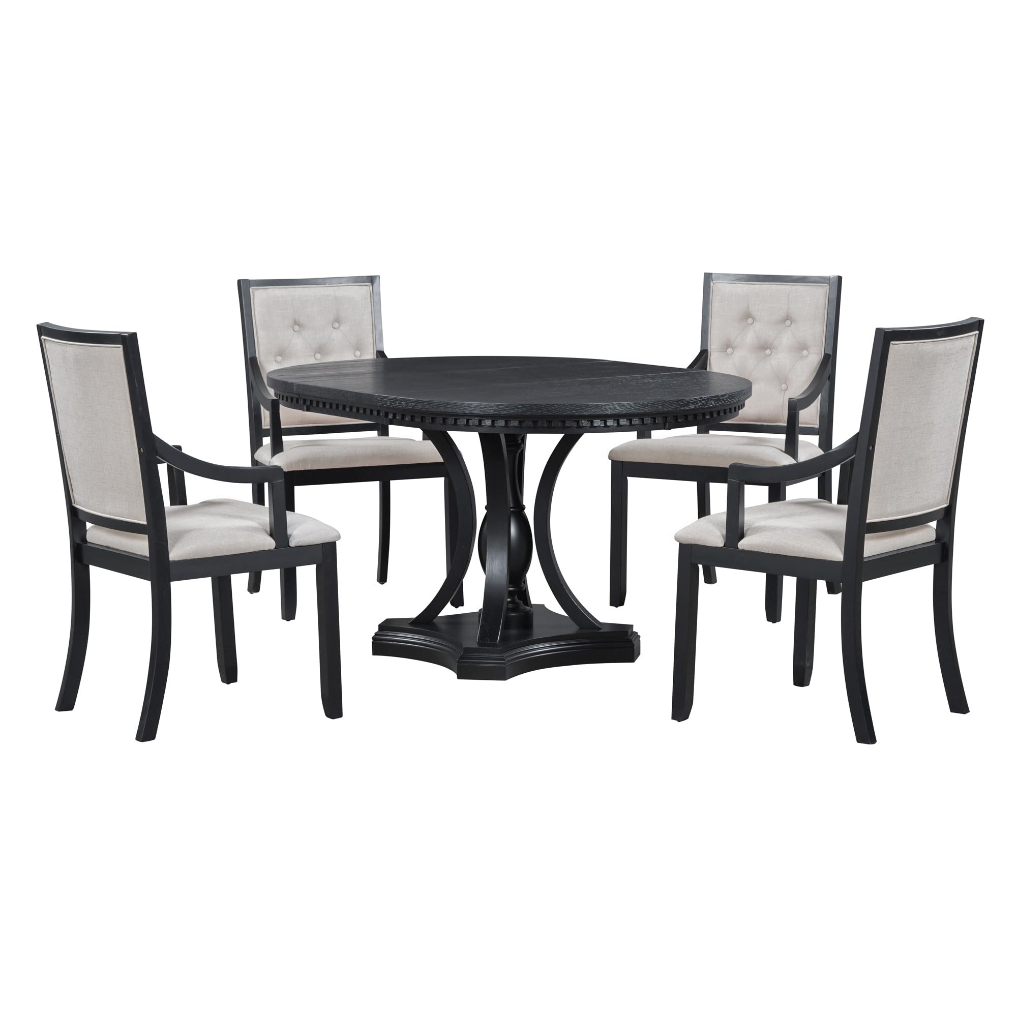 LUMISOL 5-Piece Dining Table Set for 4, Farmhouse Round Kitchen Table Set with Special Shaped Legs and 4 Upholstered Chairs for Kitchen, Dining Room, Small Space, Antique Blue