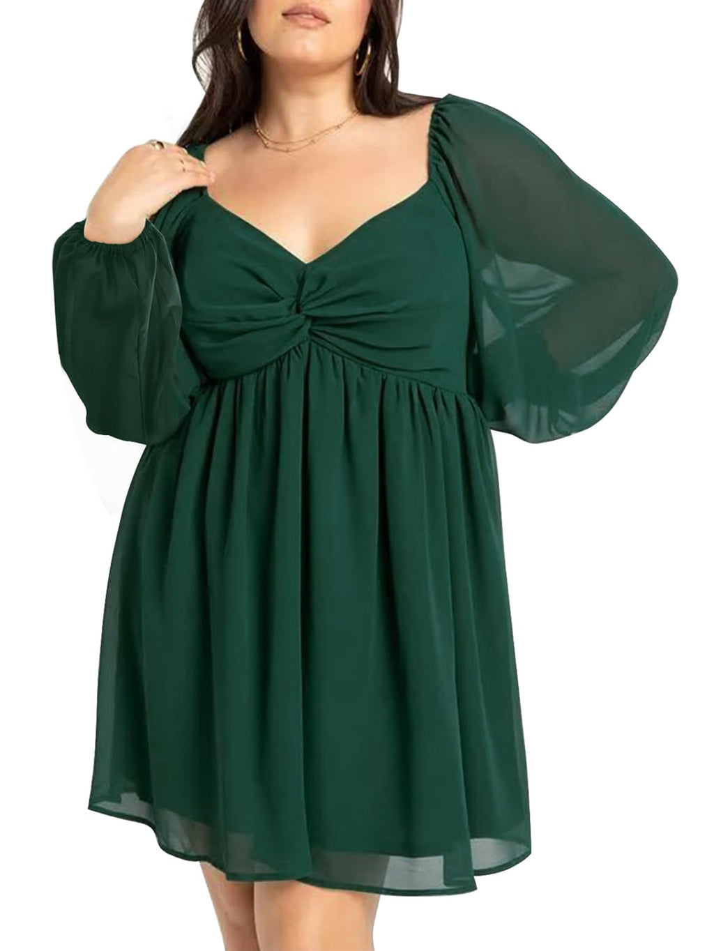 SCOMCHIC Women's Plus Size Puff Long Sleeve Dresses Sweetheart Neckline A Line Short Wedding Guest Cocktail Dress