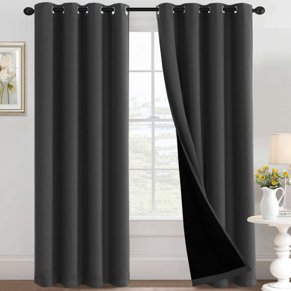 H.VERSAILTEX 100% Blackout Curtains Thermal Insulated Full Blackout Curtains for Living Room Energy Efficiency Window Drapes for Bedroom with Black Liners 1 Panel, 52x63 Inch, Burgundy