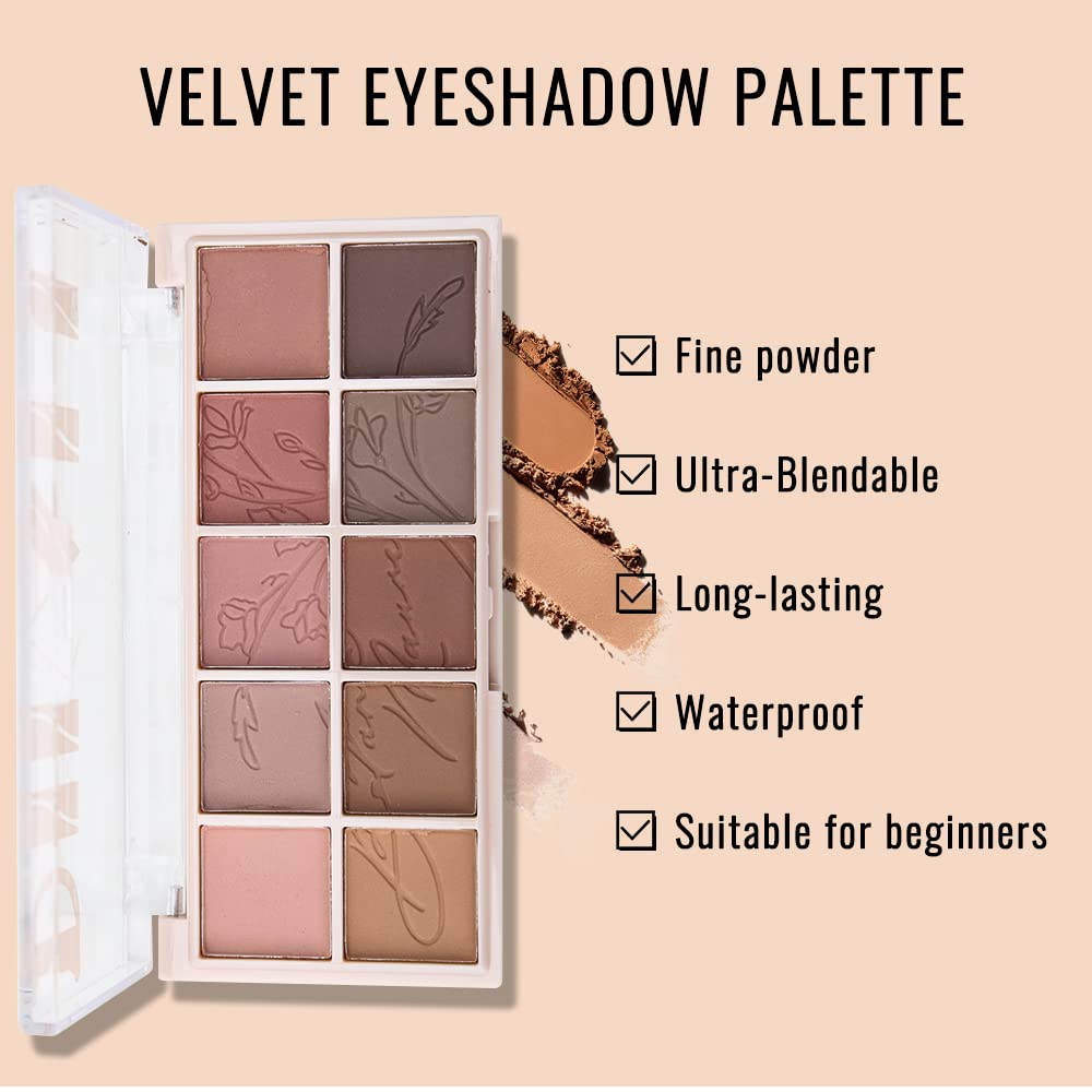 Erinde 10 Colors Eyeshadow Palette Makeup - Matte Shimmer Glitter Eye Shadow Korean Makeup, Ultra-Blendable, High Pigmented, Natural-Looking, Peach Brown Eyeshadow Pallet with Brush, Peach Color