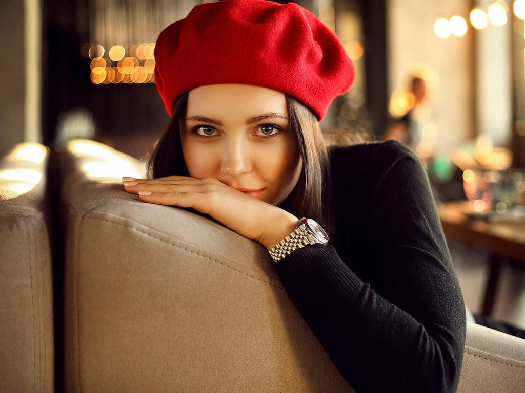 Women French Wool Beret Hats - Solid Color Classic Beanie Winter Cap