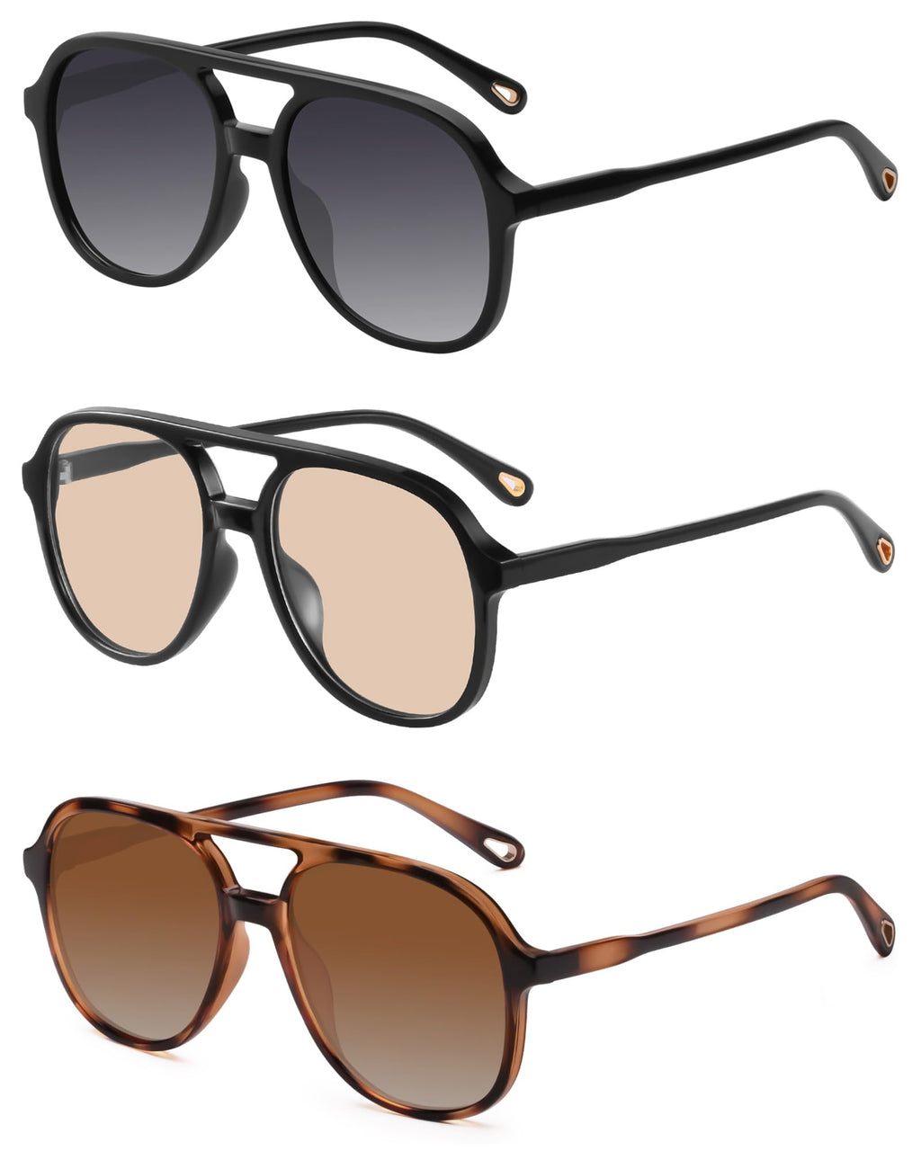 YDAOWKN Retro Square Aviator Sunglasses for Womens Mens Vintage 70s Double Bridge Sun Glasses