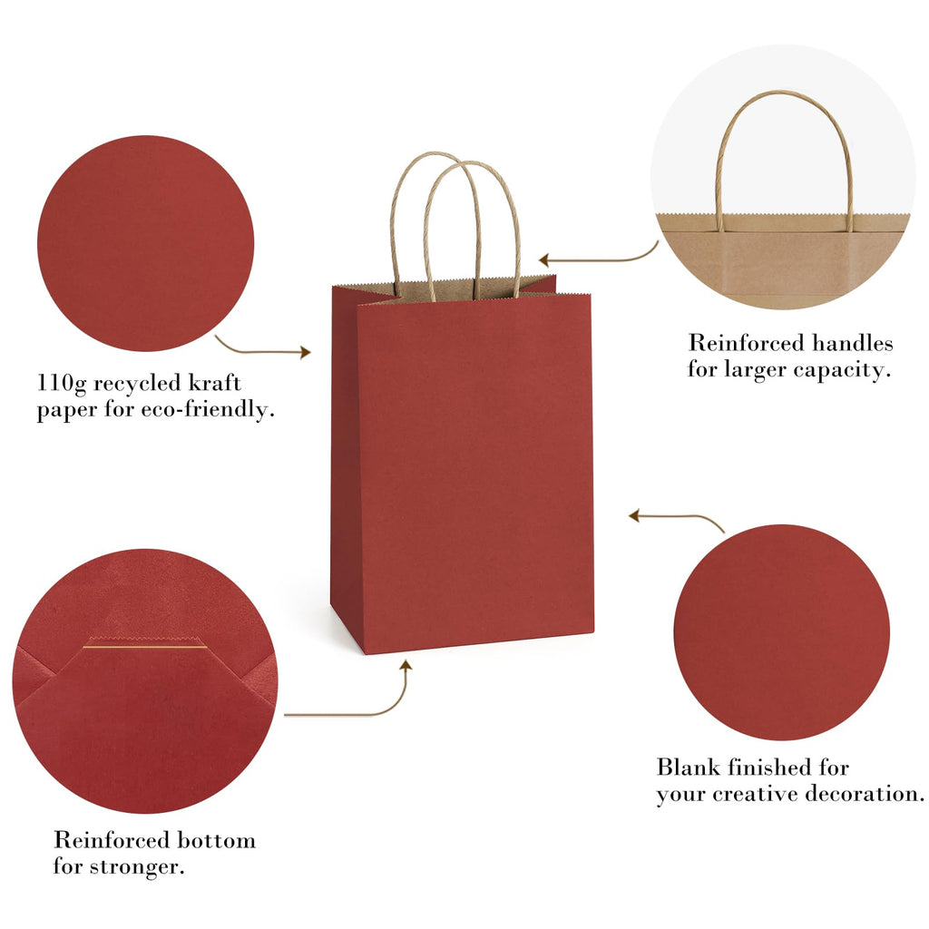BagDream Gift Bags 100Pcs 5.25x3x8 Small Kraft Paper Gift Bags with Handles Bulk, Black Paper Sacks for Small Business, Retail, Merchandise, Grocery, Wedding Birthday Party favor