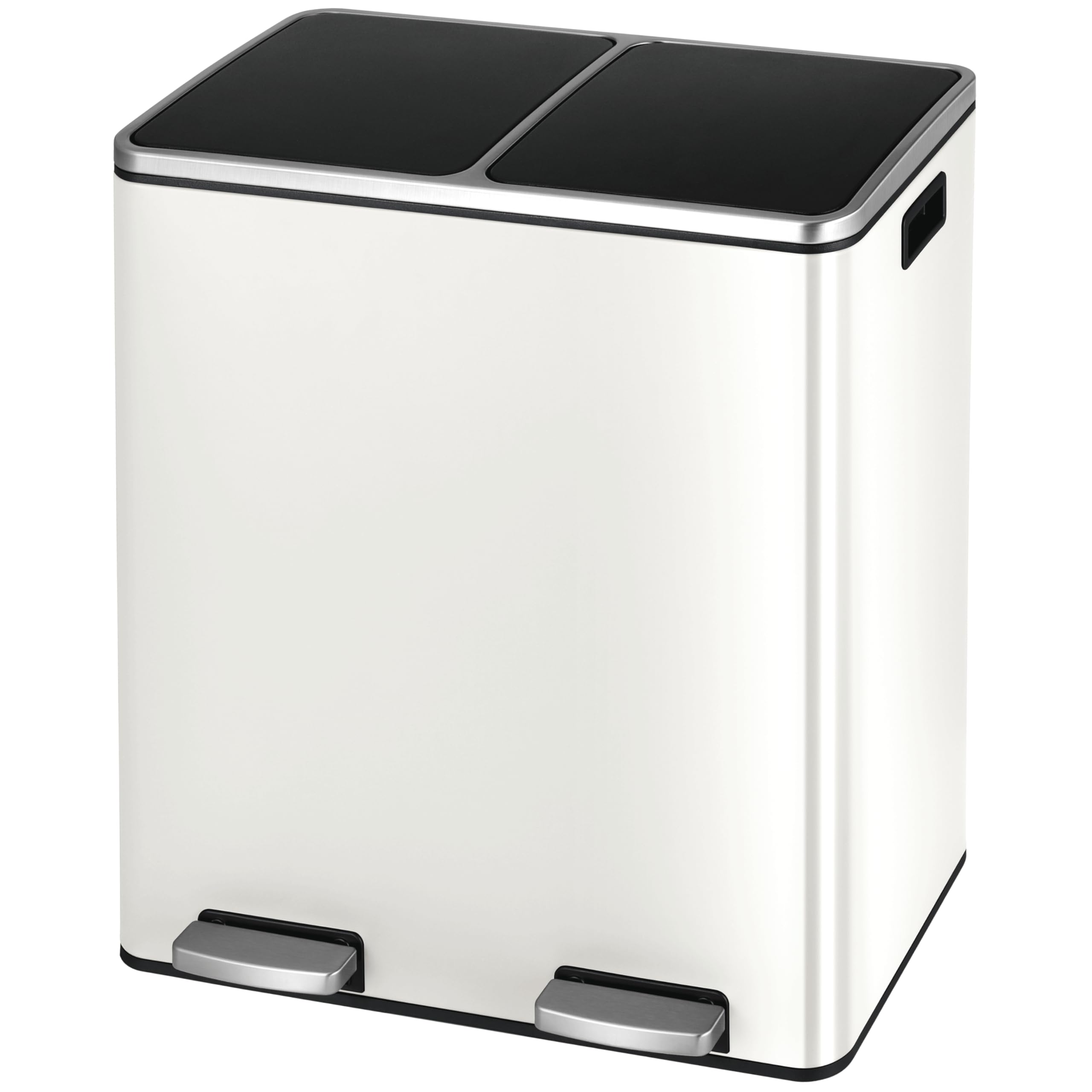 Arlopu Dual Trash Can, 2 x 8 Gallon (2 x 30 L) Hands-Free Trash and Recycle Bin Combo, Stainless Steel Kitchen Garbage Can with Soft-Close Lid, Removable Inner Buckets, Step Pedal, Airtight (Black)