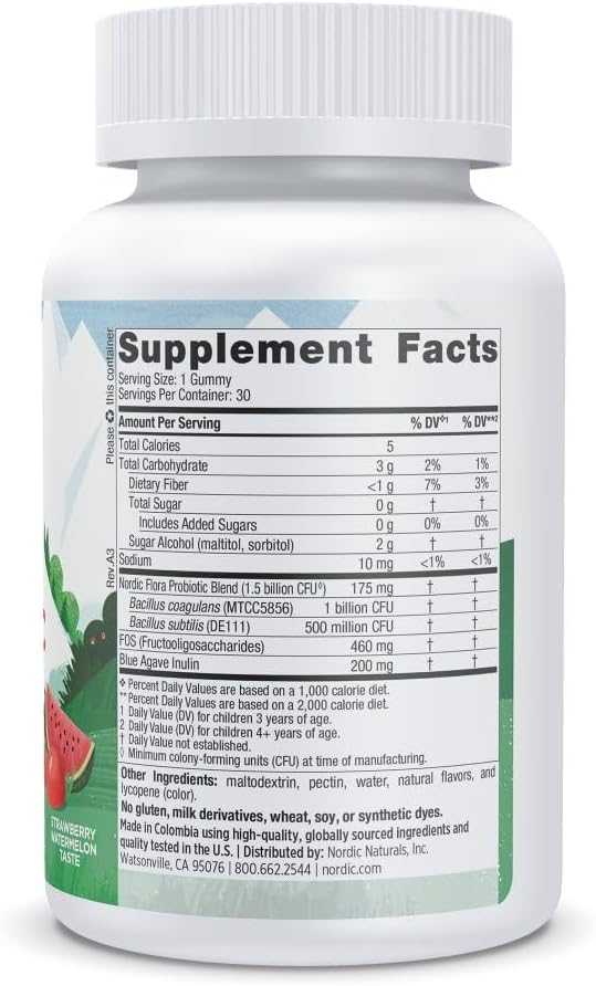 Nordic Naturals Zero Sugar Kids Probiotic Gummies - Strawberry Watermelon Flavor - 30 Gummies - Supports Digestive Wellness & Immune Health - Non-GMO - Third Party Tested - Vegan - 30 Servings