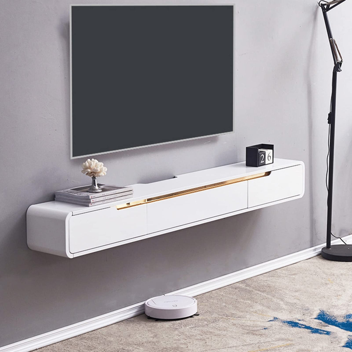 FPIGSHS Wall Mounted Media Console with 2 Drawers Solid Wood Floating TV Stand Hanging TV Shelf Entertainment Center TV Cabinet, for Home Office (A, 120cm/47.2in)