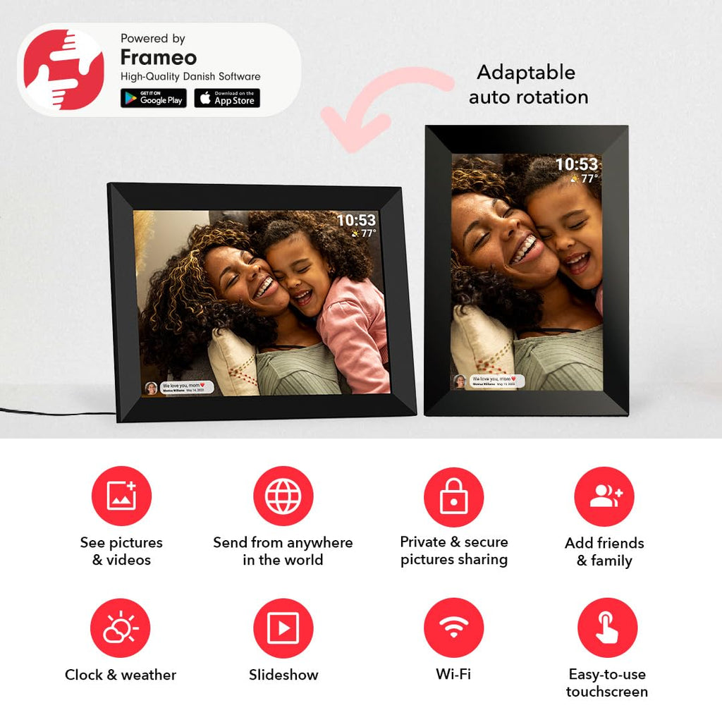 32GB FRAMEO 10.1 Inch Smart WiFi Digital Photo Frame | 1280x800 HD IPS Touchscreen , 32GB Large Storage, Auto Rotate,Share Moments Instantly via Frameo App from Anywhere