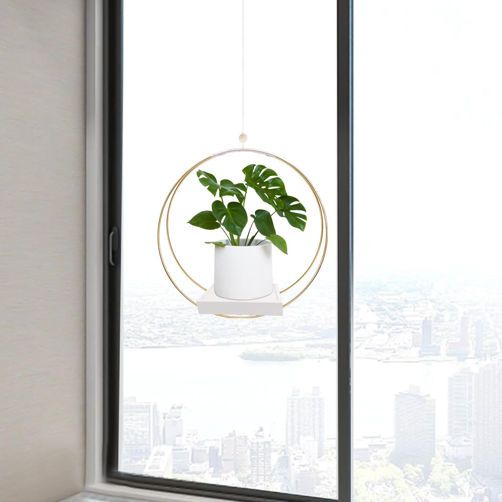 Hanging Planter for Indoor Plants, Black Plant Hanger Indoor with Sturdy Wood Base, Modern Boho Macrame Plant Hanger for 3-5.5 Inch Pot, Hanging Wall Ceiling Window Home Decor (Pots Not Included)