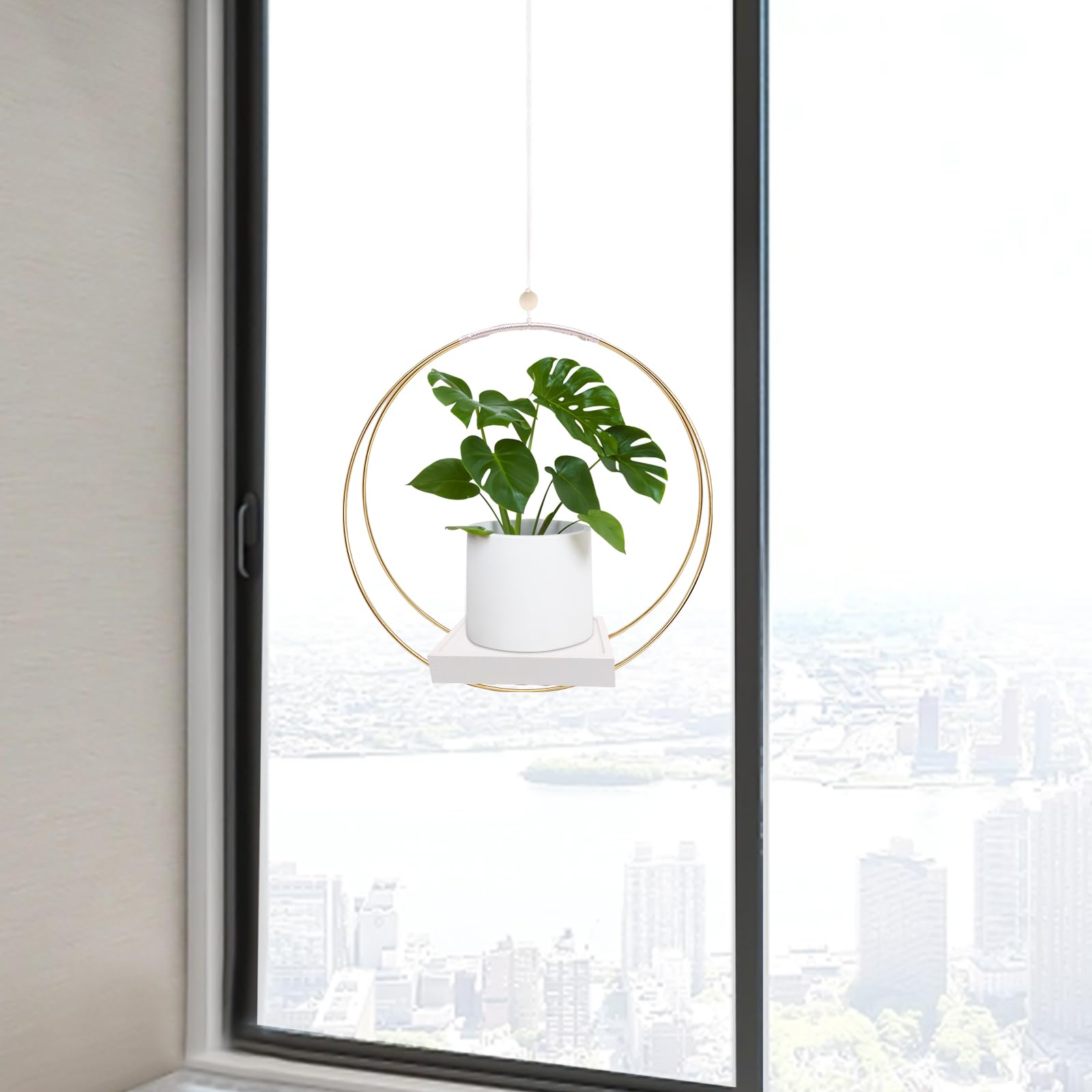 Hanging Planter for Indoor Plants, Black Plant Hanger Indoor with Sturdy Wood Base, Modern Boho Macrame Plant Hanger for 3-5.5 Inch Pot, Hanging Wall Ceiling Window Home Decor (Pots Not Included)