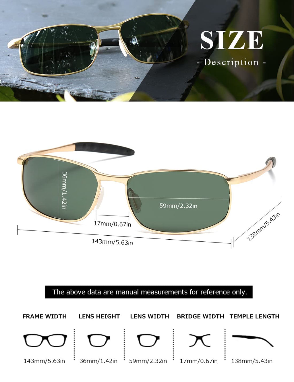 AEVOGUE Polarized Sunglasses For Men Rectangle Metal Frame Retro Sun Glasses AE0395