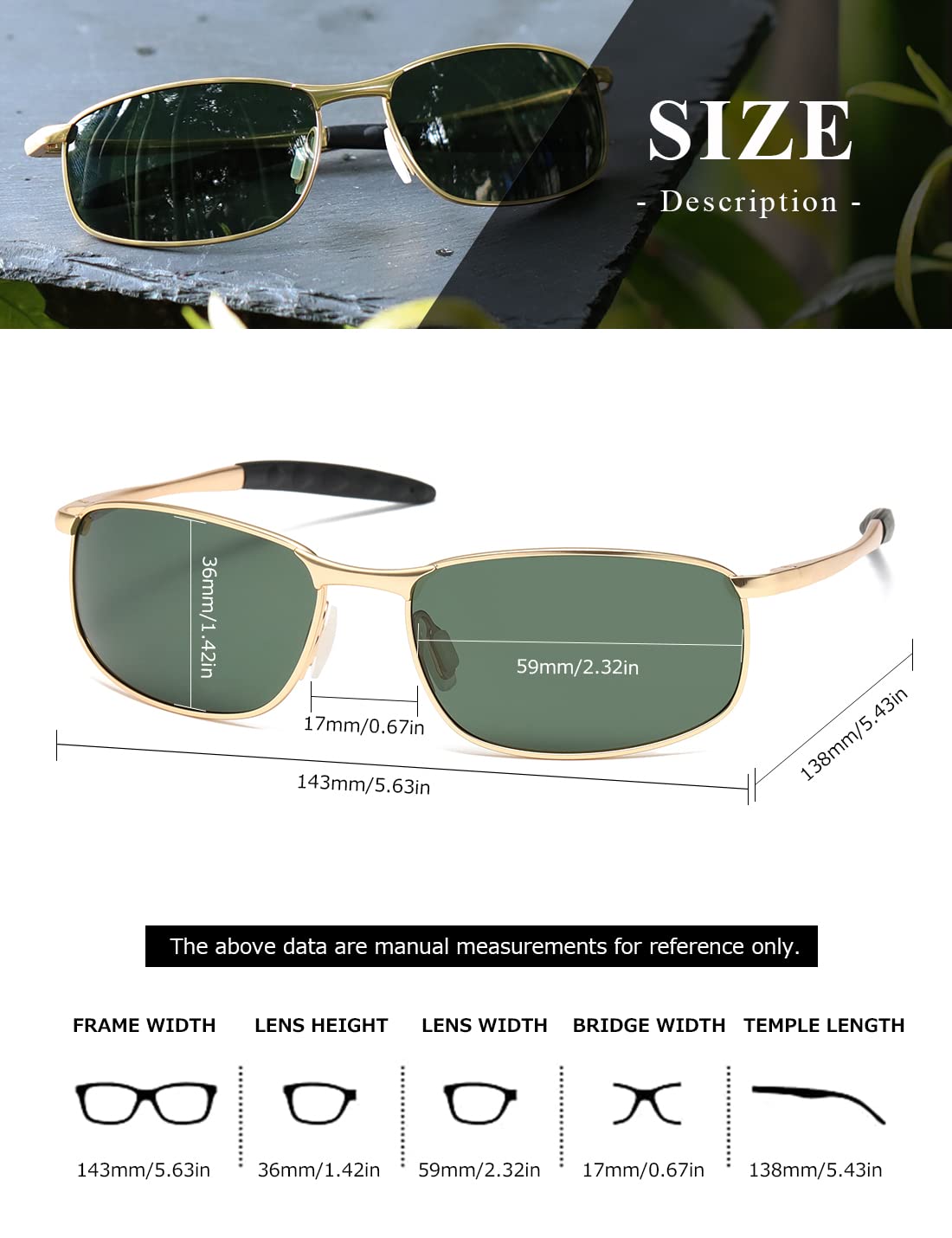 AEVOGUE Polarized Sunglasses For Men Rectangle Metal Frame Retro Sun Glasses AE0395