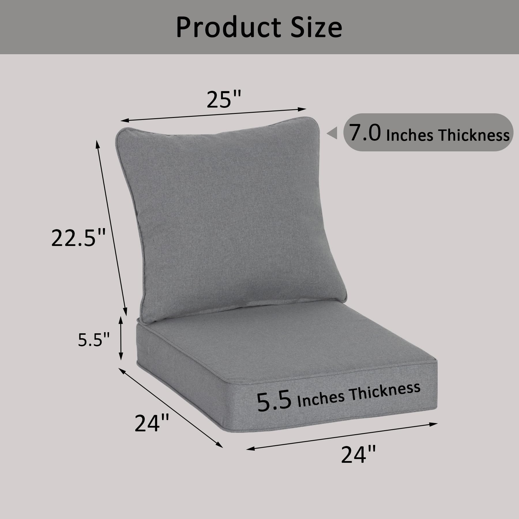 COZYVIDA 5.1" Thick Outdoor Patio Cushions Set of 2, 22"x24"x5.1" Seat, C0 Water-Resistant Breathable Fabric, UV-Resistant 1000+ Hrs, 35D Foam with Recycled Fiber Fill,Beige