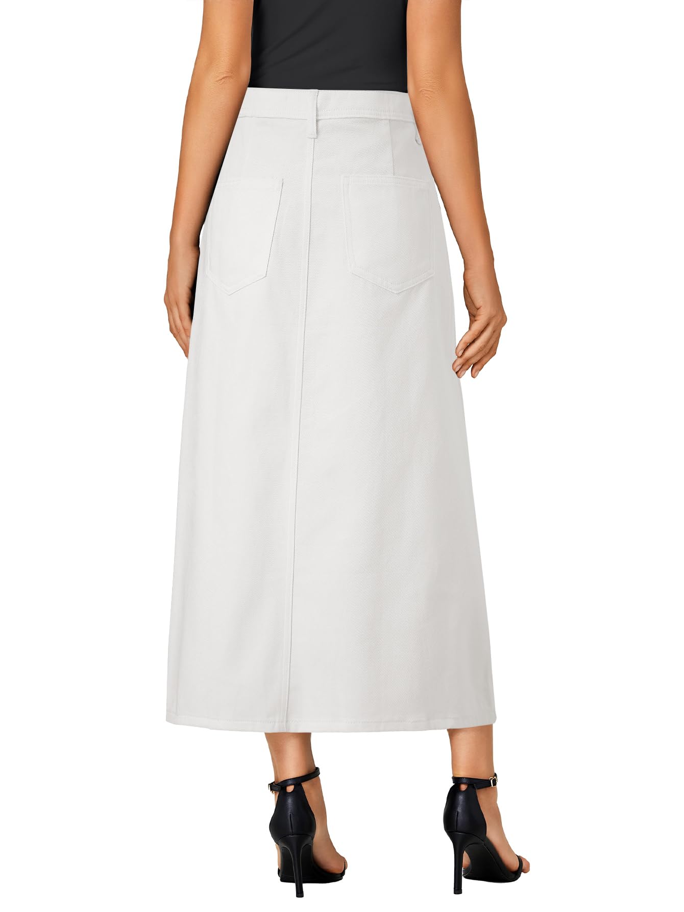 Vrtige Women's Casual Button Down High Waisted A Line Jean Midi Long Denim Skirt with Pockets