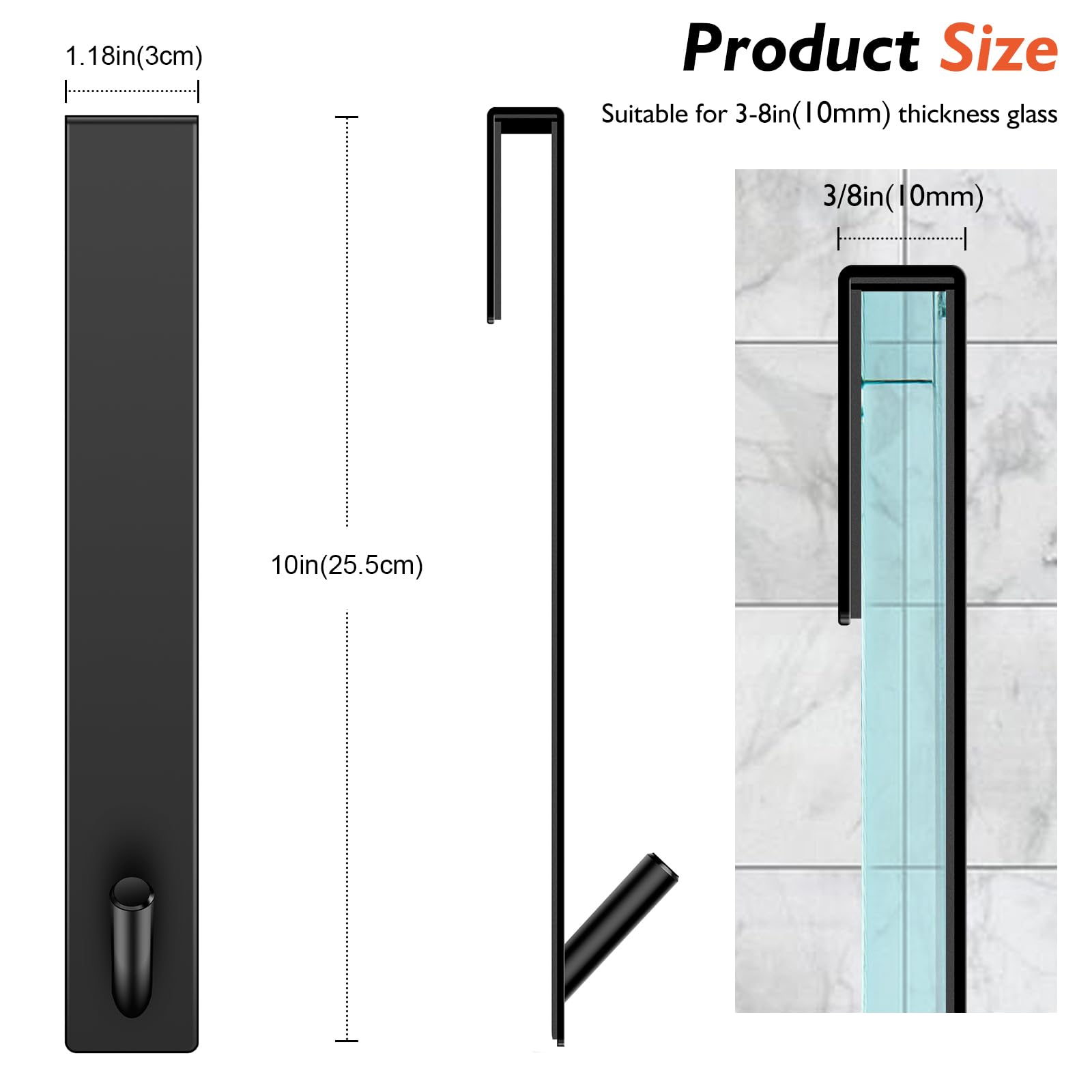 Kontoyo Shower Door Hooks(7.5 Inch),Extended Over Door Hooks for Bathroom Frameless Glass Shower Door,Stainless Steel Towel Hooks,Heavy Duty Rack Hooks for Robe,Towel-2 Pack-Black