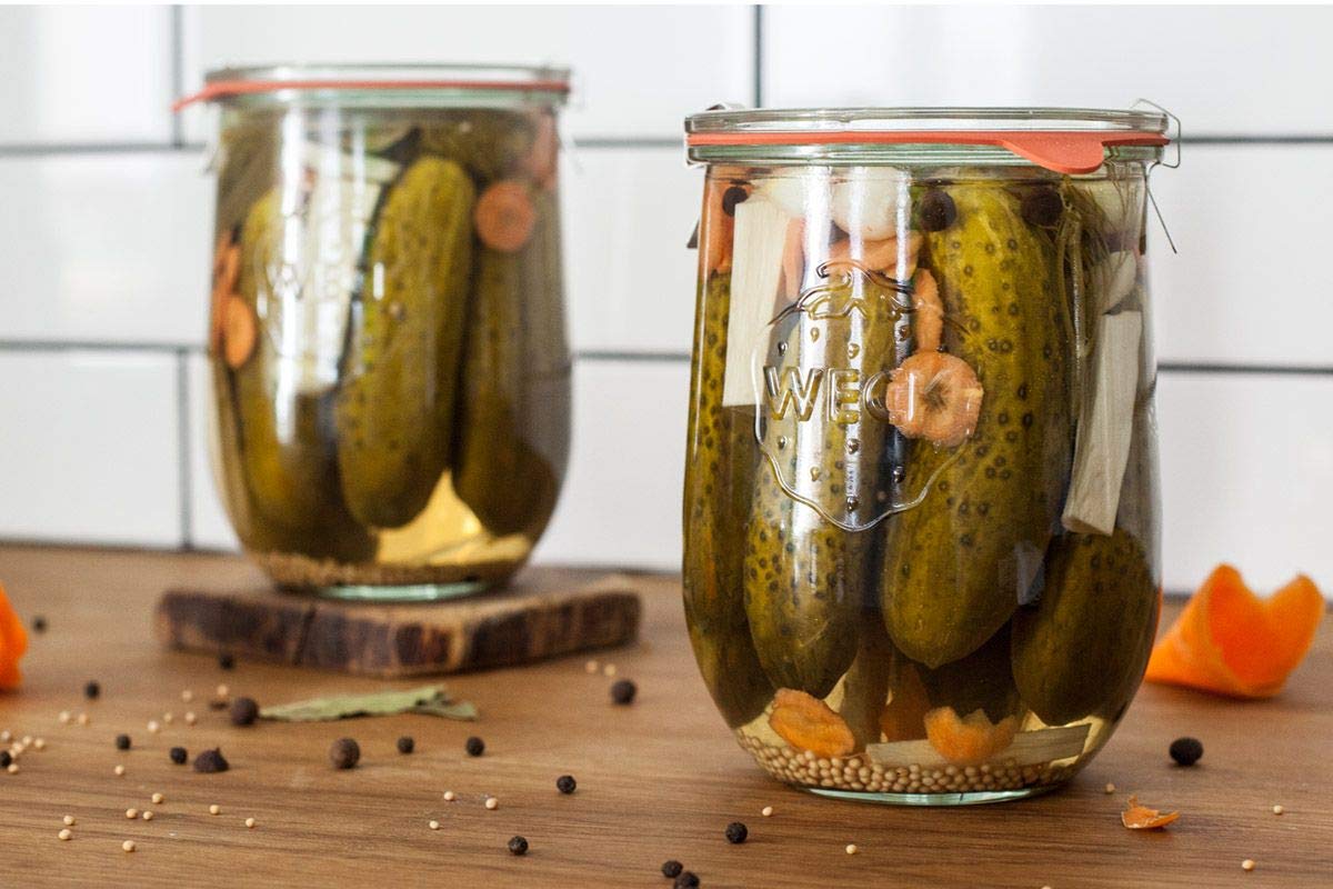 Weck Tulip Jars 1 Liter - Large Sour Dough Starter Jars with Wide Mouth - Suitable for Canning and Storage - 2 with Glass Lids