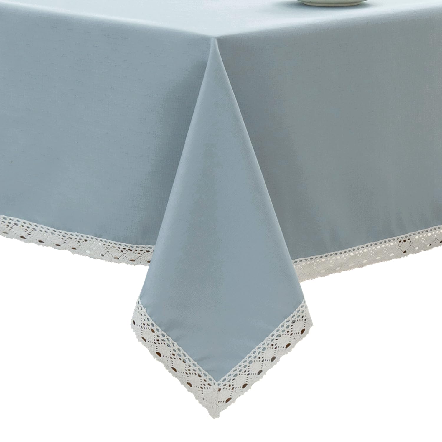 EHouseHome Faux Linen Tablecloth with Lace Trim - Waterproof/Spill Proof/Stain Resistant/Wrinkle Free/Oil Proof - for Banquet, Parties,Dinner,Kitchen,Wedding,Holiday,Blue Fog,Square 52X52Inch