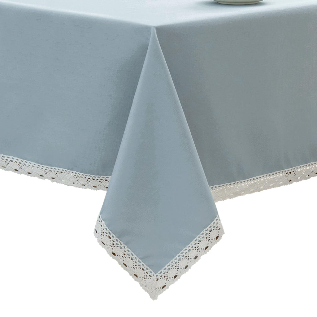 EHouseHome Faux Linen Tablecloth with Lace Trim - Waterproof/Spill Proof/Stain Resistant/Wrinkle Free/Oil Proof - for Banquet, Parties,Dinner,Kitchen,Wedding,Holiday,Blue Fog,Square 52X52Inch