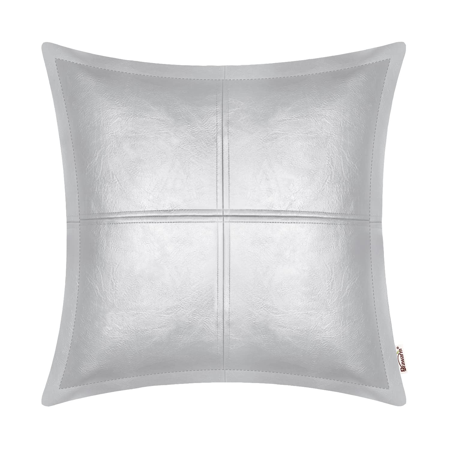 BRAWARM Faux Leather Throw Pillow Covers 16 X 16 Inches, Black Leather Pillow Cover, Hand Stitched Leather Decorative Pillow Cover for Couch Sofa Bed Living Room Home Garden