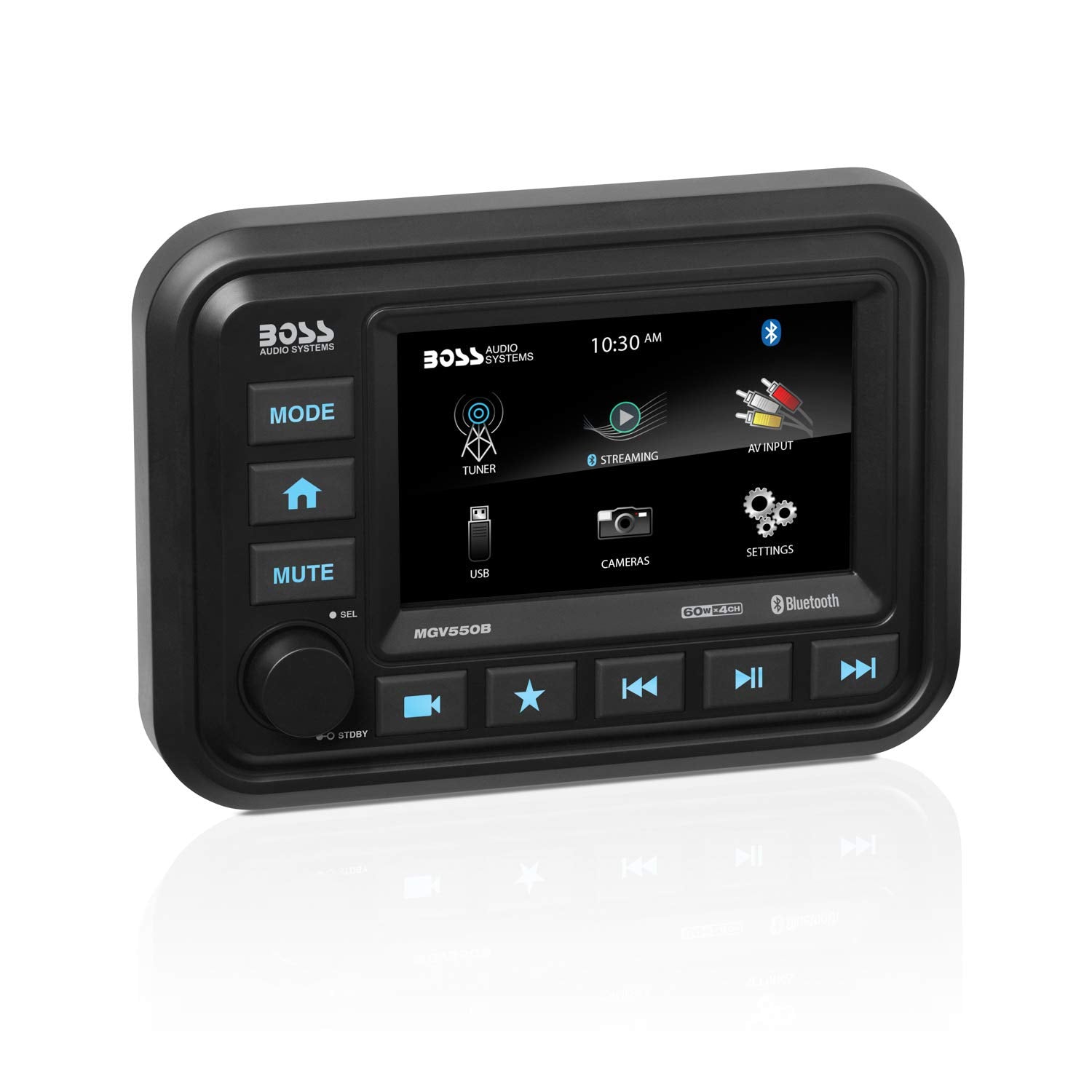 BOSS Audio Systems MGR250B Bluetooth Marine Radio Gauge Receiver, Built-In Amplifier, IPX6-Rated, USB Port + USB Charging