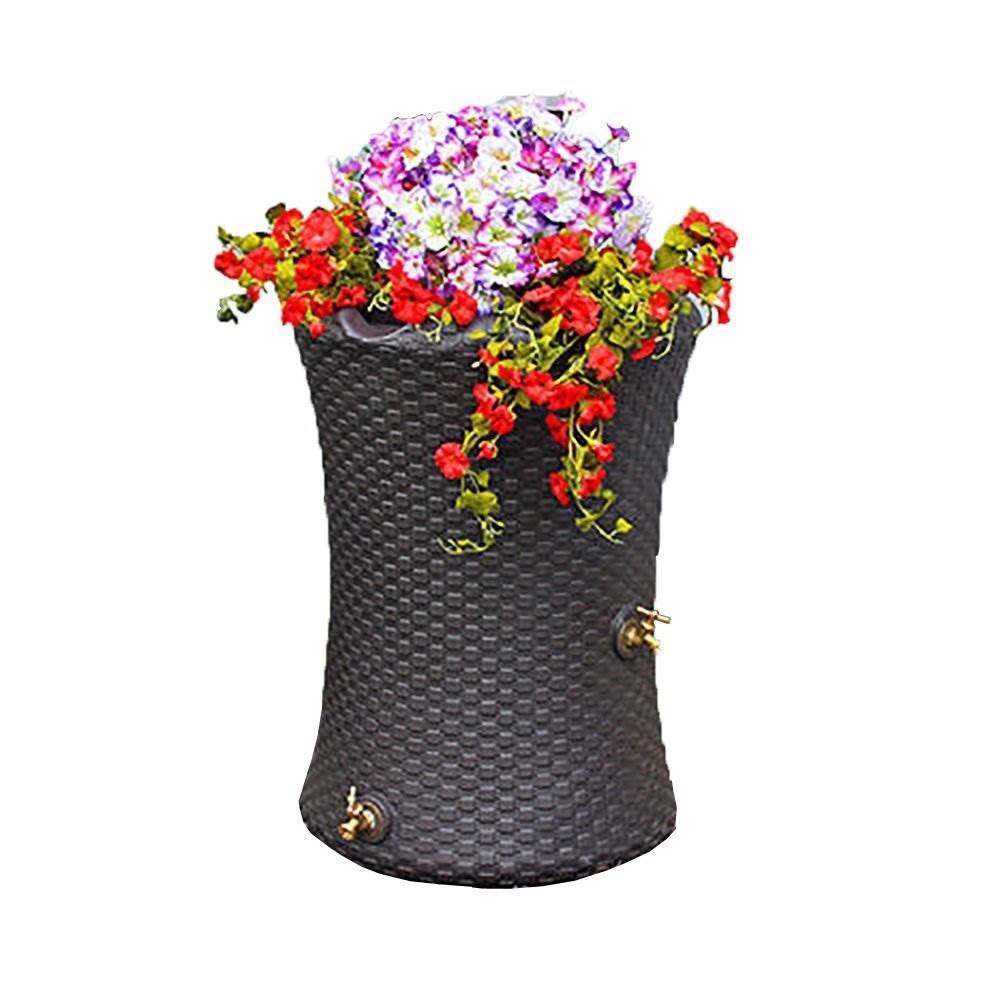 Good Ideas Impressions 50 Gallon Nantucket Outdoor Home Rain Barrel Water Storage Collector with Garden Planter and Brass Spigot, Black (2 Pack)