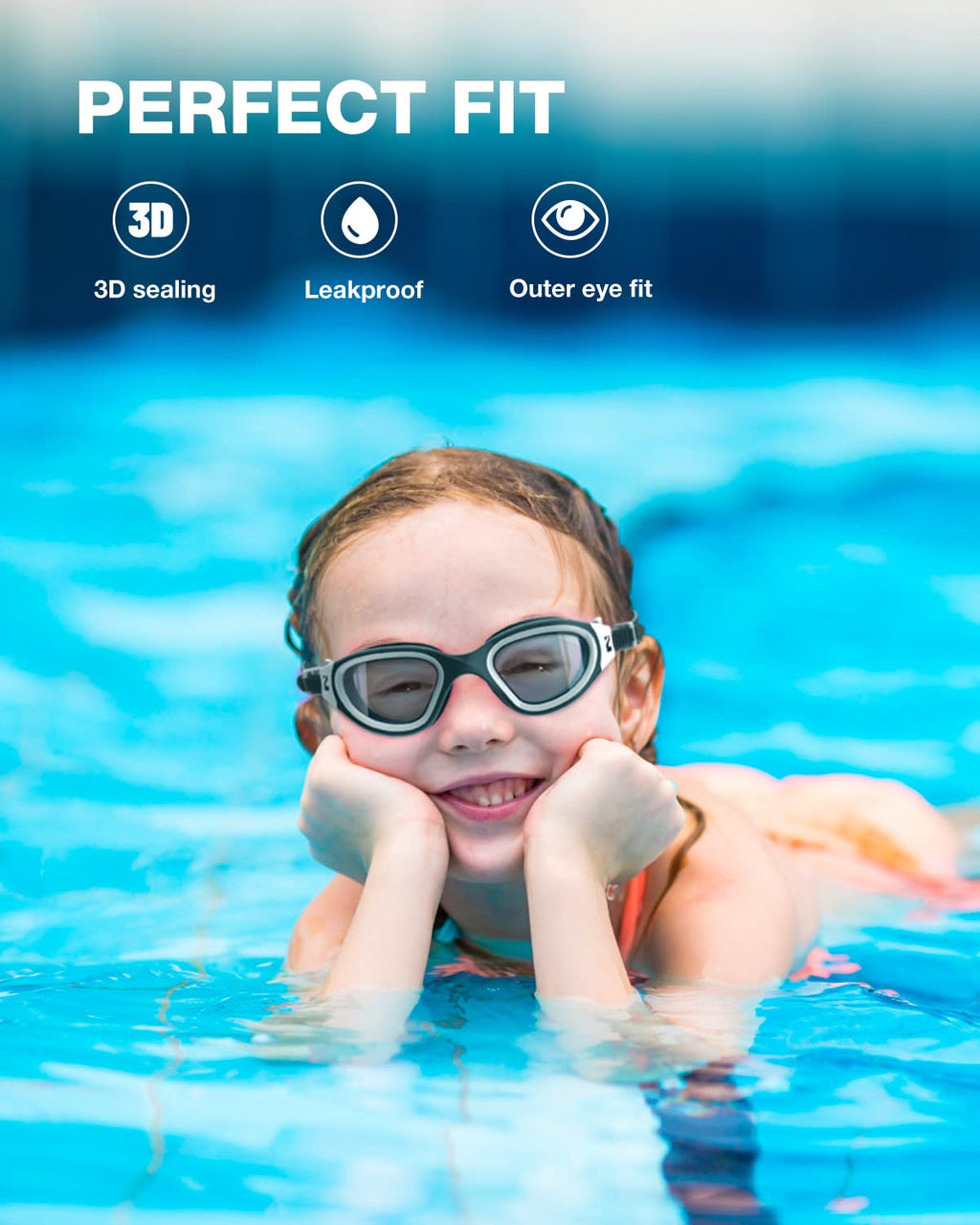 ZIONOR Kids Swim Goggles, G1MINI SE No Leak Anti-Fog Goggles for Kids 6-14, Soft Silicone Comfort Fit, Easy Adjust Strap
