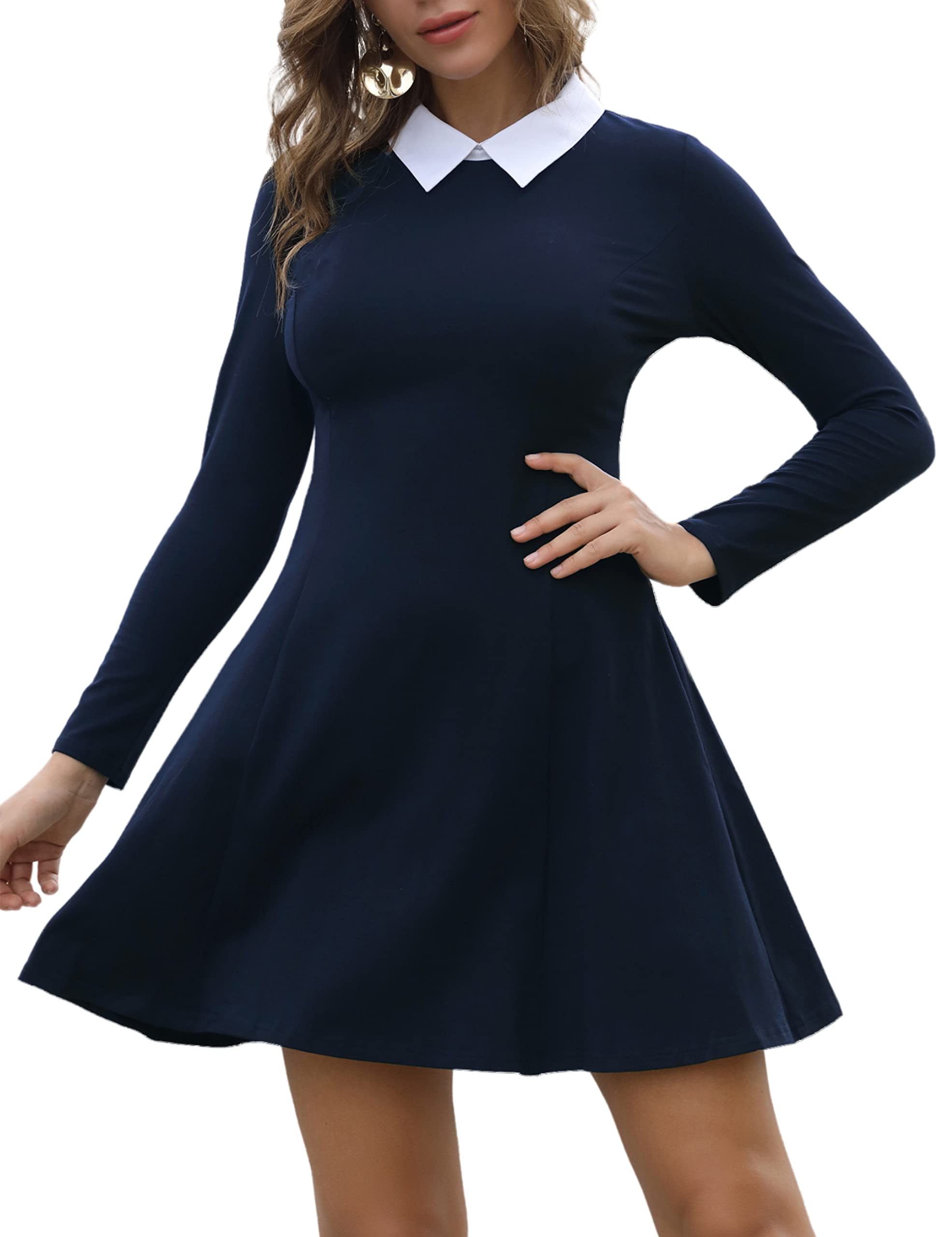Aphratti Women's Long Sleeve Fall Dresses 2025 Casual Peter Pan Collar A Line Fit and Flare Skater Goth Dress
