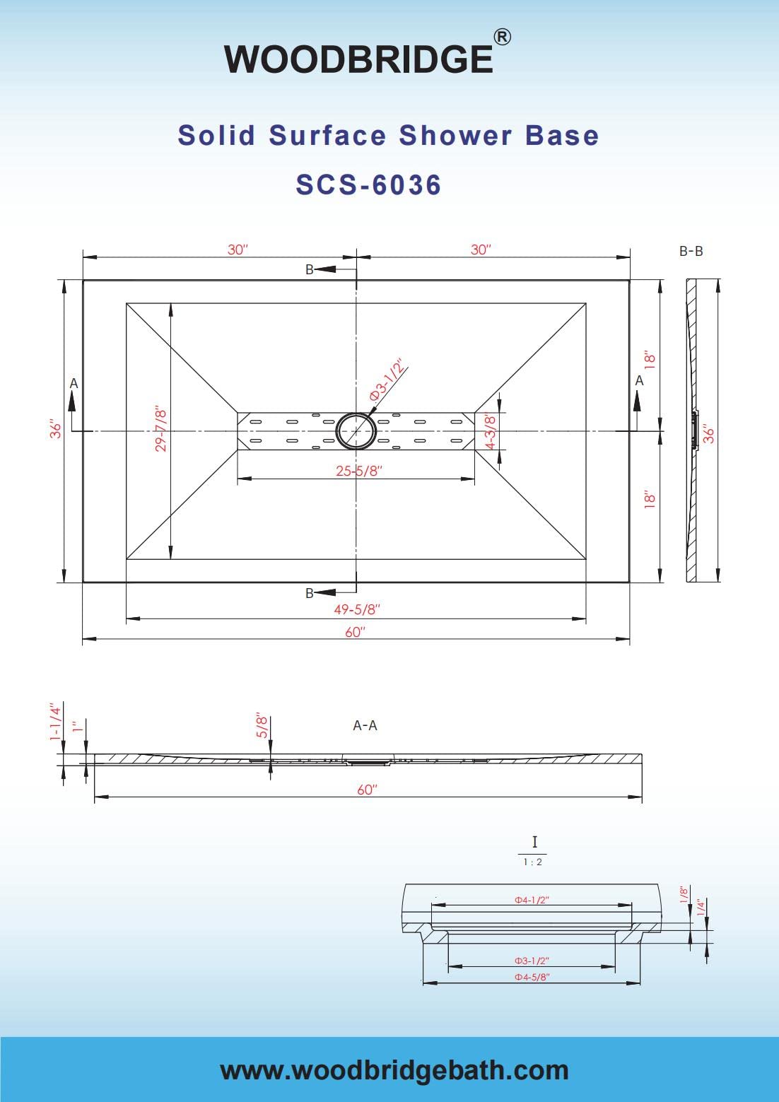 WOODBRIDGE 47.25 in L x 31.5 in W Zero Threshold Shower Base with Center Drain, Decorative Drain Plate, Tile Flange, Wheelchair Access, Low Profile, Black