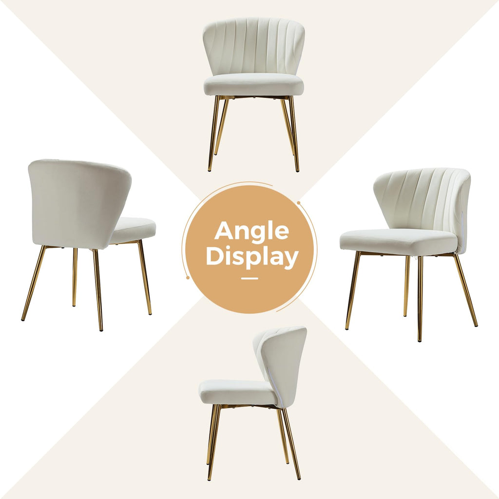 HULALA HOME Velvet Dining Chairs, Modern Small Armless Accent Chair with Gold Metal Legs, Living Room Upholstered Cute Side Chair, Elegant Tufted Back Vanity Chair for Bedroom, Auburn