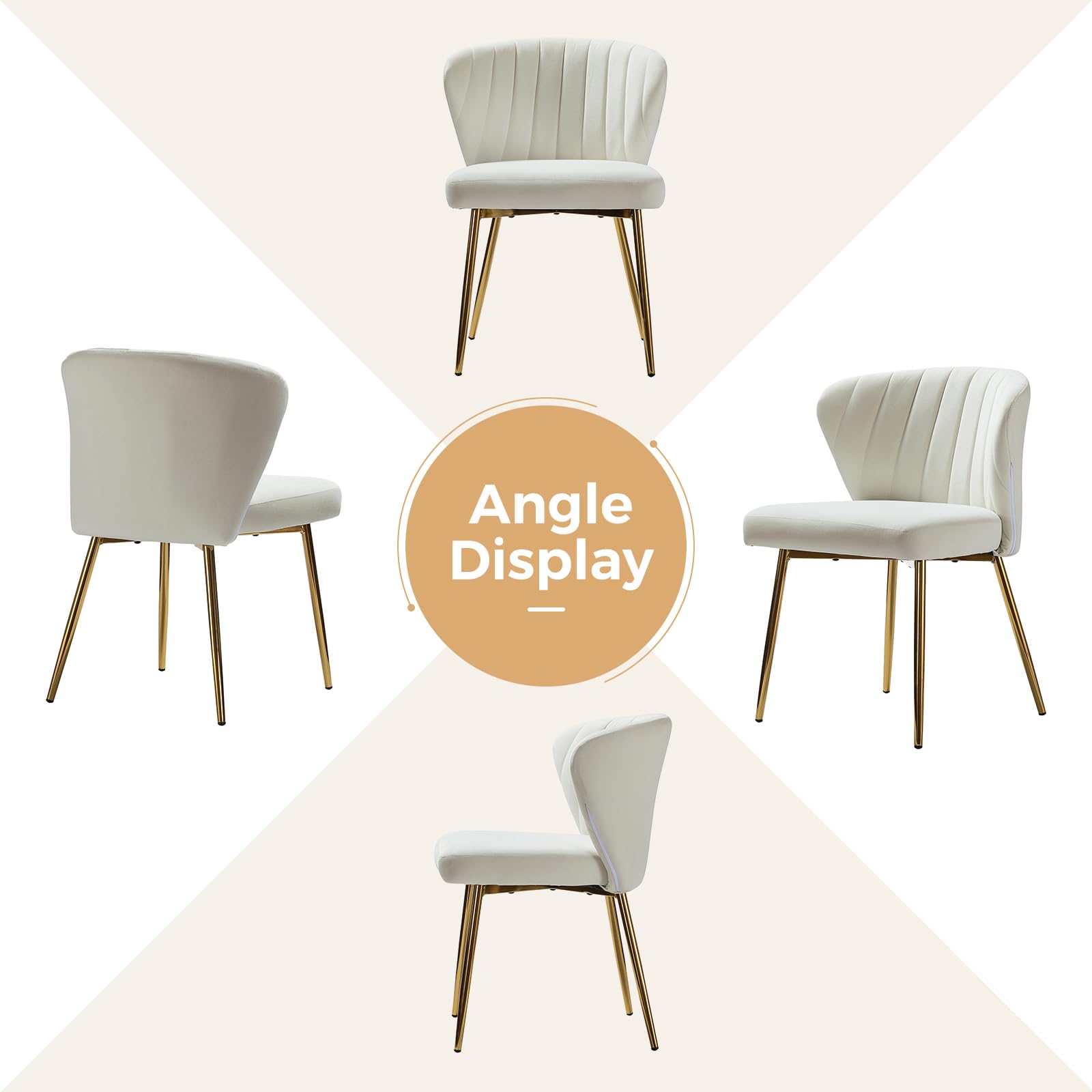 HULALA HOME Velvet Dining Chairs, Modern Small Armless Accent Chair with Gold Metal Legs, Living Room Upholstered Cute Side Chair, Elegant Tufted Back Vanity Chair for Bedroom, Auburn