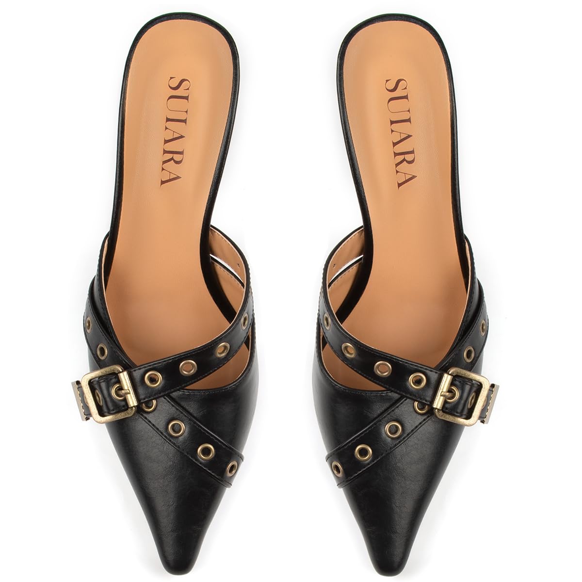 Kitten Heels for Women Closed Toe Heels Vintage Heeled Mules Sexy Pointy Studded Slip on Stiletto Dressy Pumps
