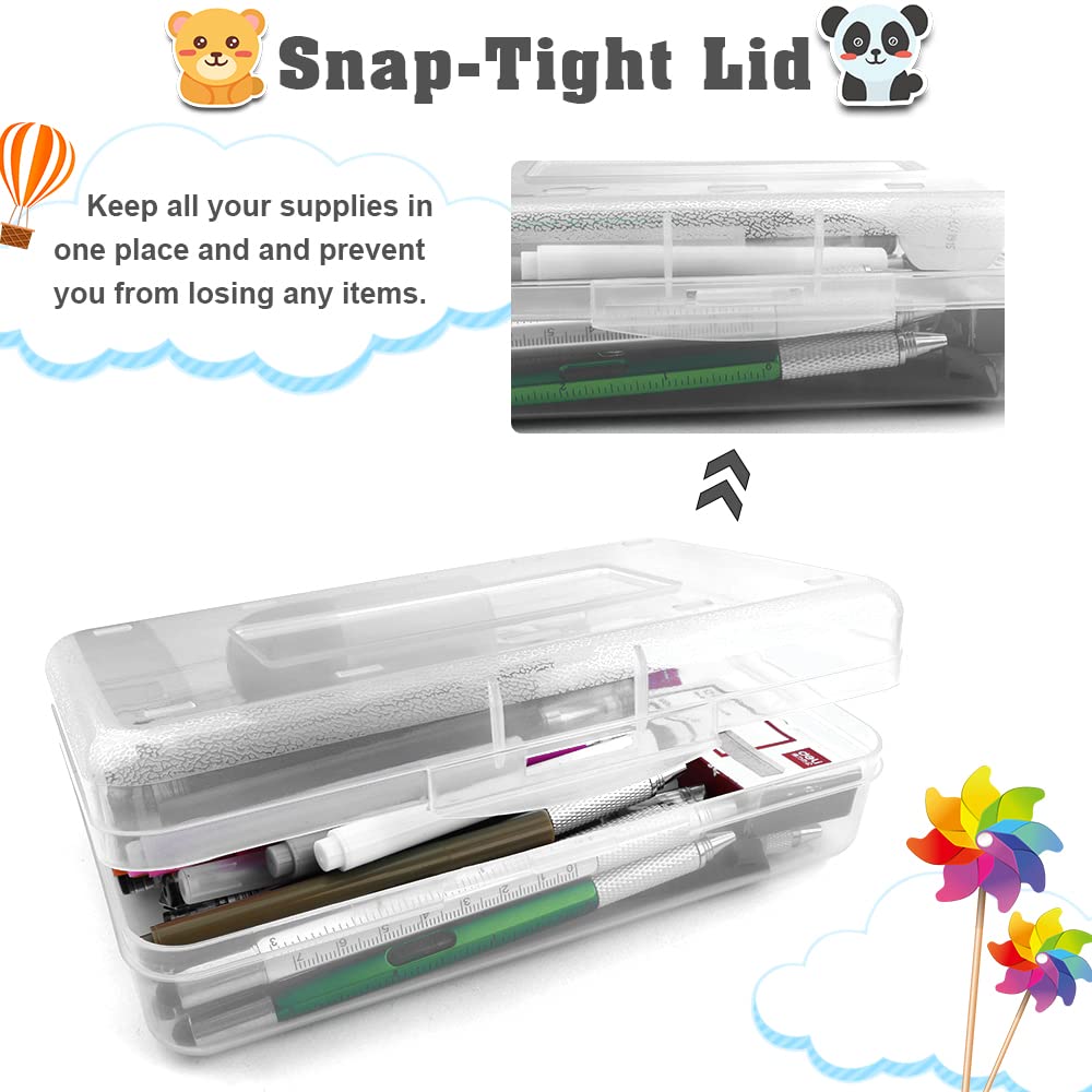Pencil Case, Pencil Box, Clear Pencil Case, 3 Pack Plastic Pencil Case, Large Capacity Pencil Case, Crayon Box with Snap-tight Lid Stackable Design, Plastic Storage Box for School Office Supplies