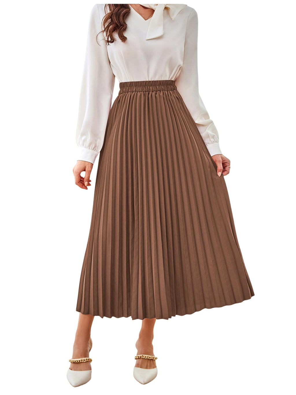 SweatyRocks Women's Casual Solid Longline Pleated Long Skirt