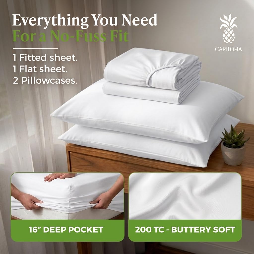 Cariloha Aloha Soft 100% Organic Bamboo Viscose Sheets – 4-Piece Queen Sheet Set – 16 in Deep Pockets – Buttery Soft, Hypoallergenic, Cooling Sheets – Oeko-TEX Standard 100 – Cape Blue