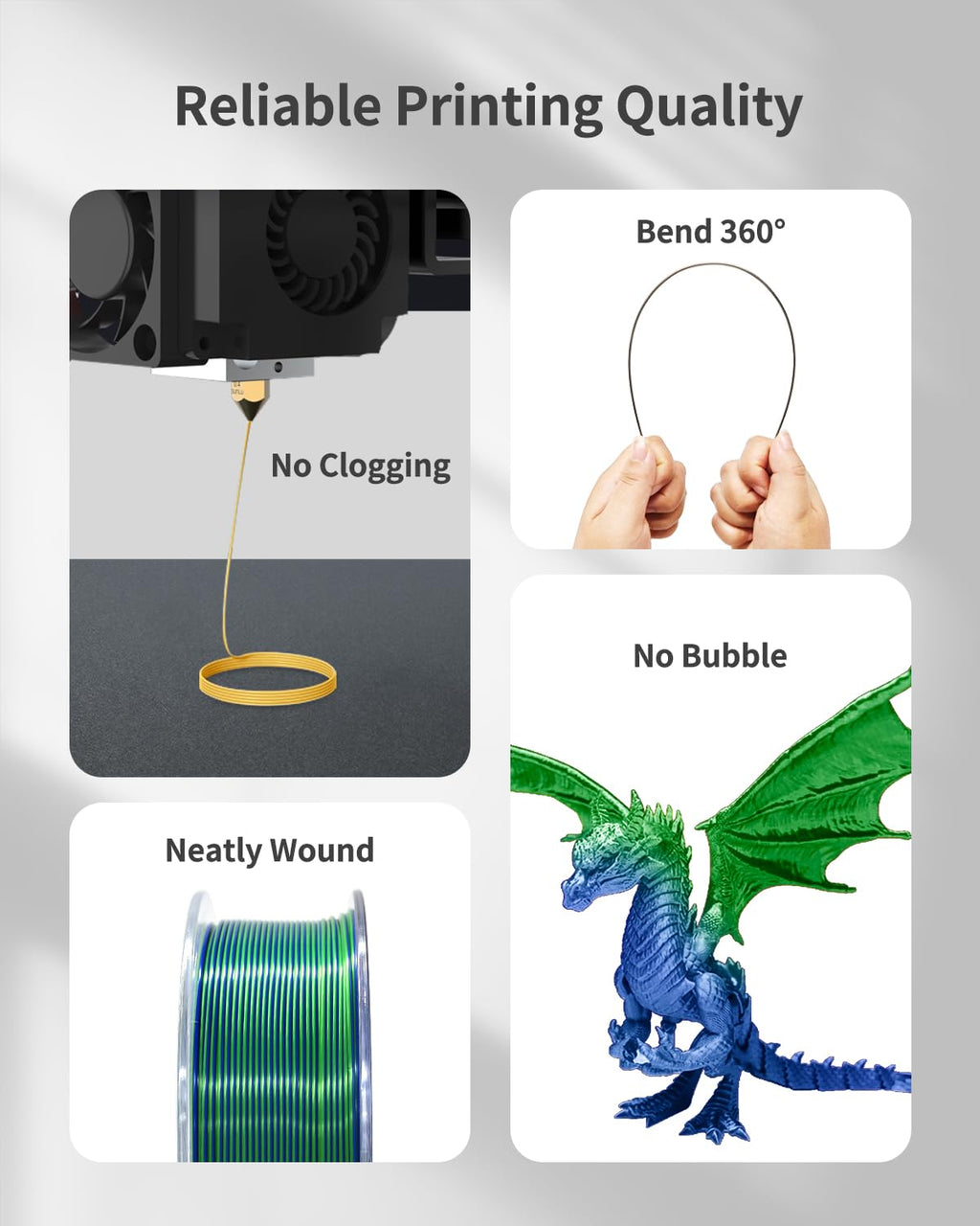 PLA Filament 1.75mm, 3D Printer Filament 1kg Spool (2.2lbs), Neatly Wound, +/- 0.02mm Precision, No Clog/Bubble, Excellent Layer Adhesion, Fits Most FDM Printers, Apple Green