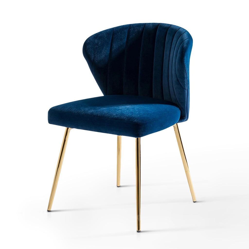 HULALA HOME Velvet Dining Chairs, Modern Small Armless Accent Chair with Gold Metal Legs, Living Room Upholstered Cute Side Chair, Elegant Tufted Back Vanity Chair for Bedroom, Auburn