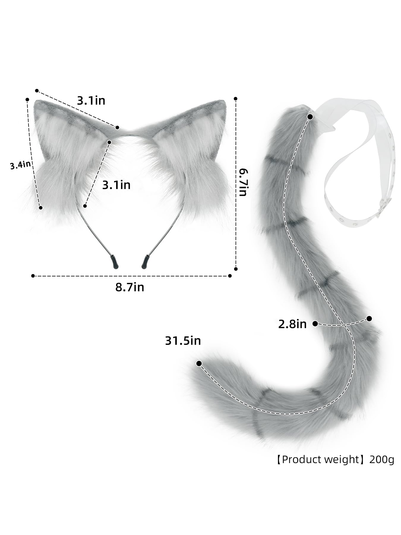 QinRuan Animal Cosplay Costume Accessories Furry Faux Fur Cat Ears Headband and Fox Tail Set Halloween Accessory