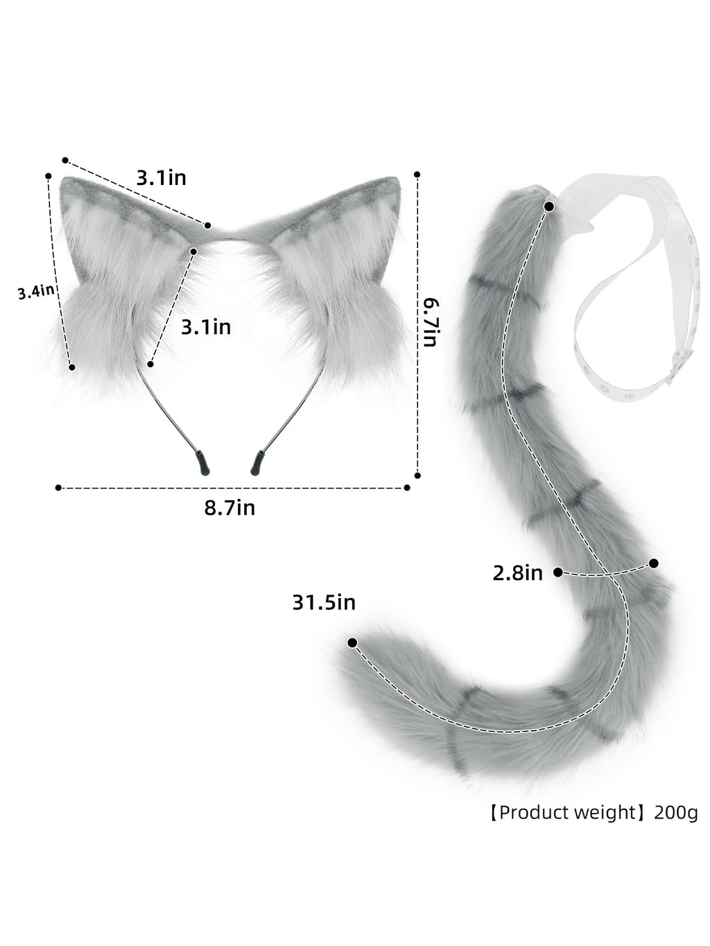 QinRuan Animal Cosplay Costume Accessories Furry Faux Fur Cat Ears Headband and Fox Tail Set Halloween Accessory
