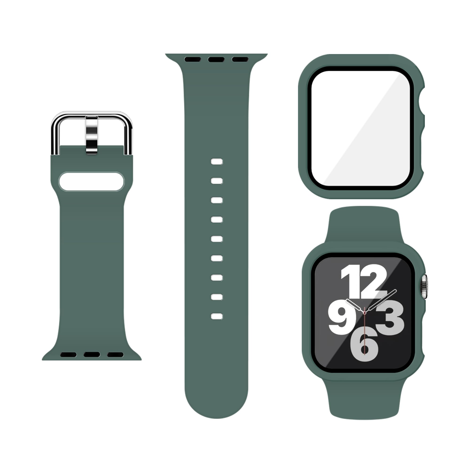 Silicone Sport Band and PC Case with Screen Protector for Apple Watch