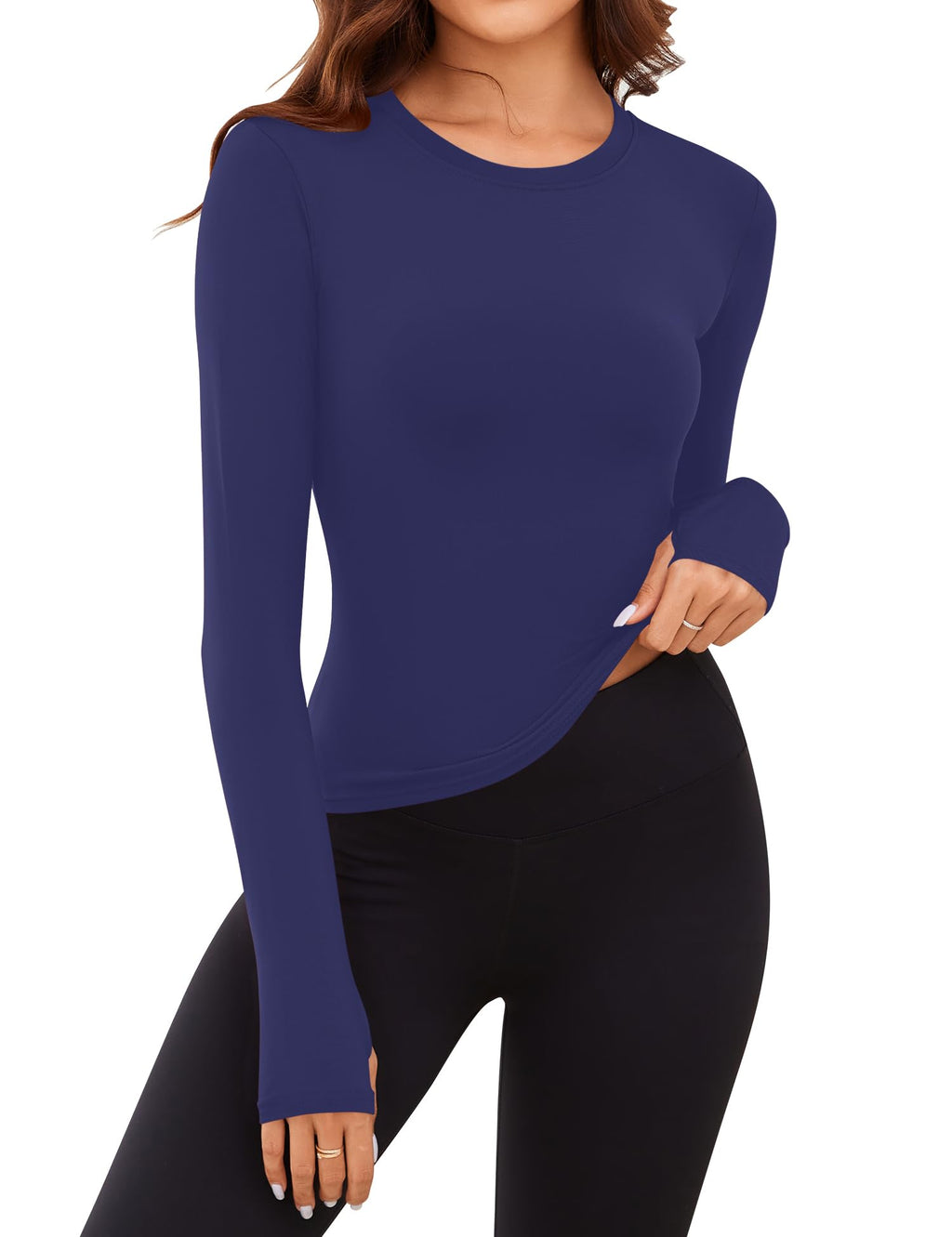 Rapbin Thermal Shirts for Women Long Sleeve Tops Ladies Fleece Undershirt for Winter Cold Weather with Thumb Holes XS-L