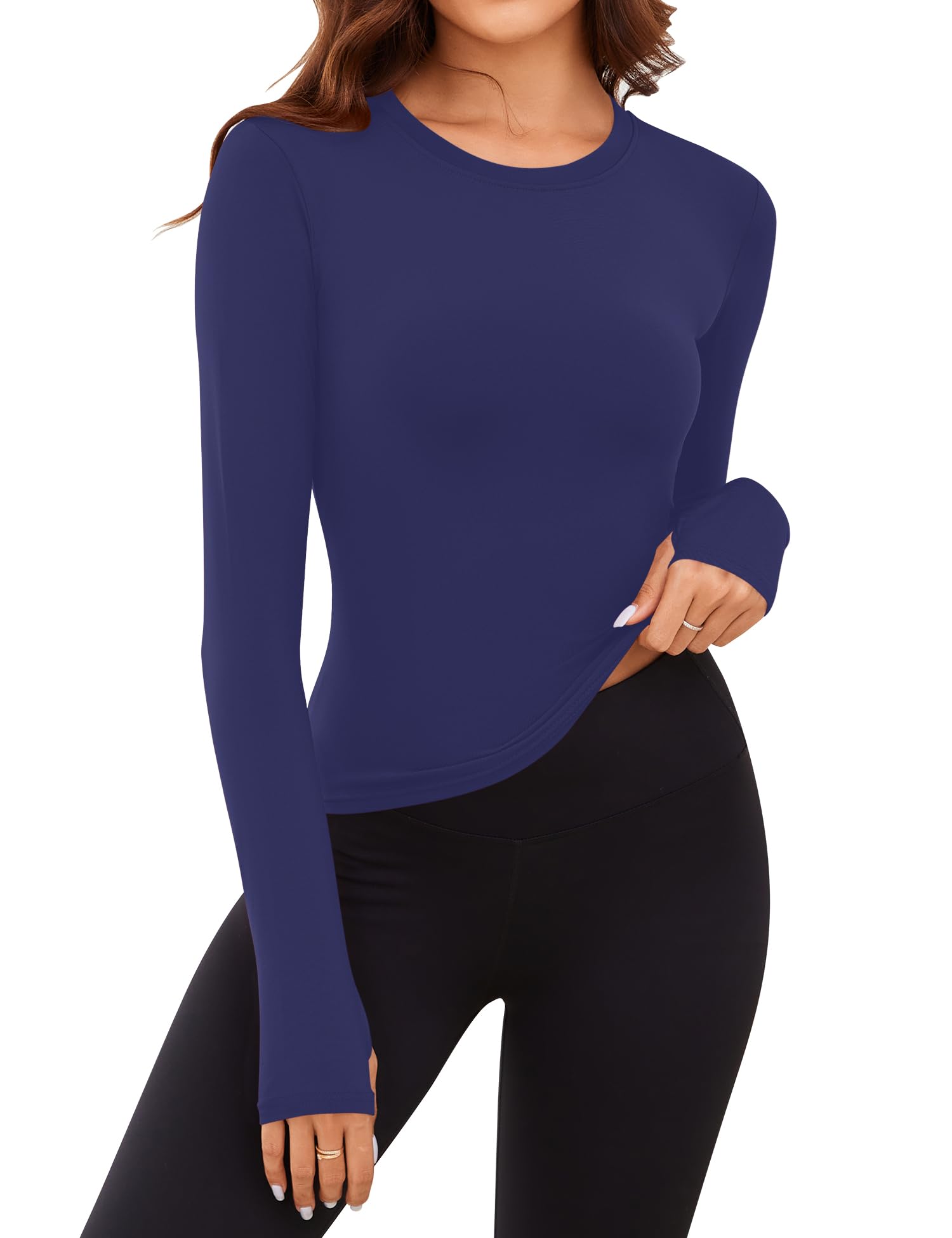 Rapbin Thermal Shirts for Women Long Sleeve Tops Ladies Fleece Undershirt for Winter Cold Weather with Thumb Holes XS-L
