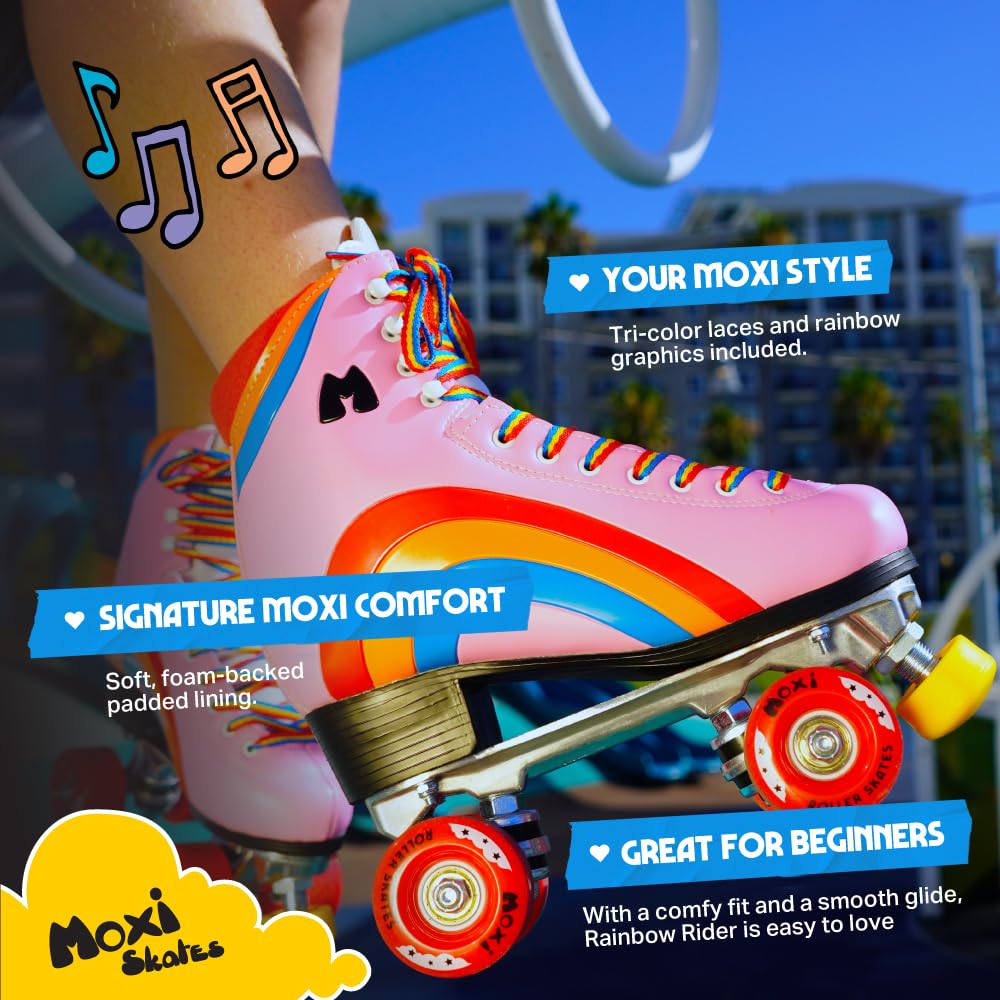 Moxi Rainbow Rider Roller Skates for Women - Beautiful, Durable, Supportive Rainbow Skates with Padded Lining, a Sturdy Plate, and Soft Outdoor Wheels