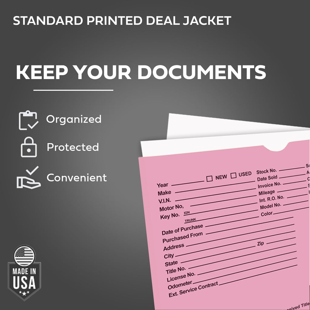 Printed Vehicle Deal Envelopes 9x12 Deal Jackets (100 shrink wrapped) (Blue)
