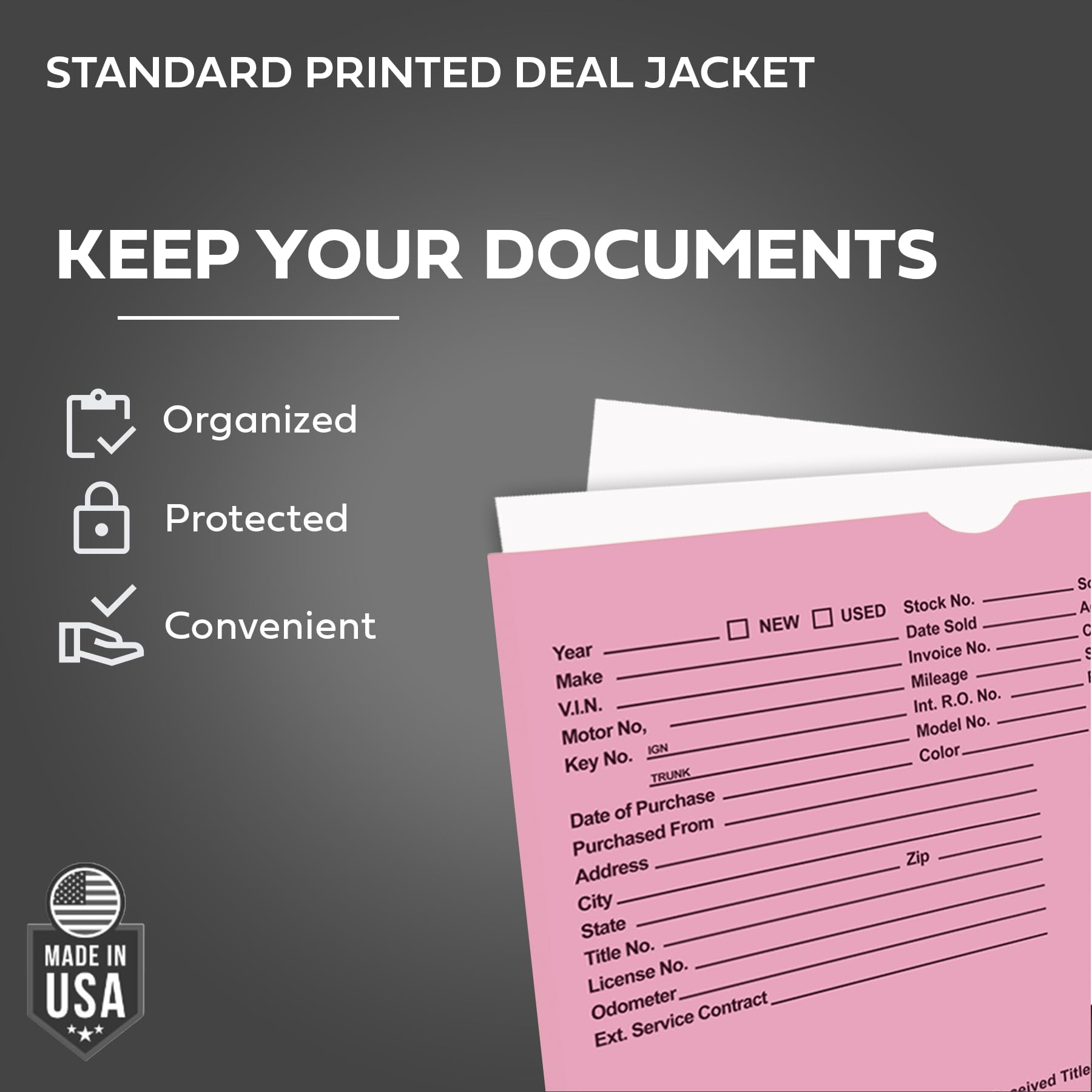 Printed Vehicle Deal Envelopes 9x12 Deal Jackets (100 shrink wrapped) (Blue)