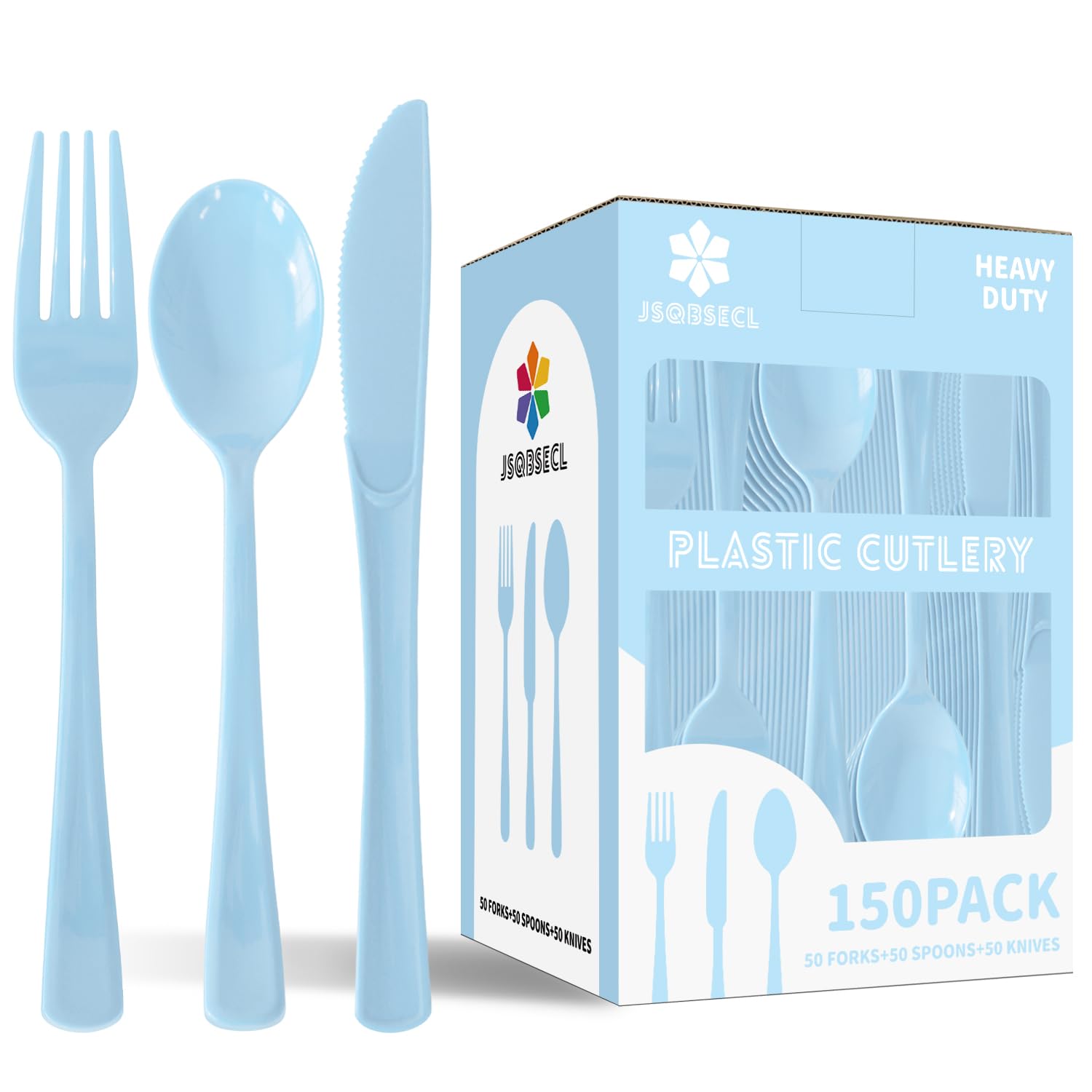 150 Pack Plastic Silverware,Disposable Cutlery Set Heavy Duty Utensil Sets 50 Forks 50 Knives 50 Spoons for Brithday, Wedding,Home School Party Picnics Restaurant Outdoor Events (Black)