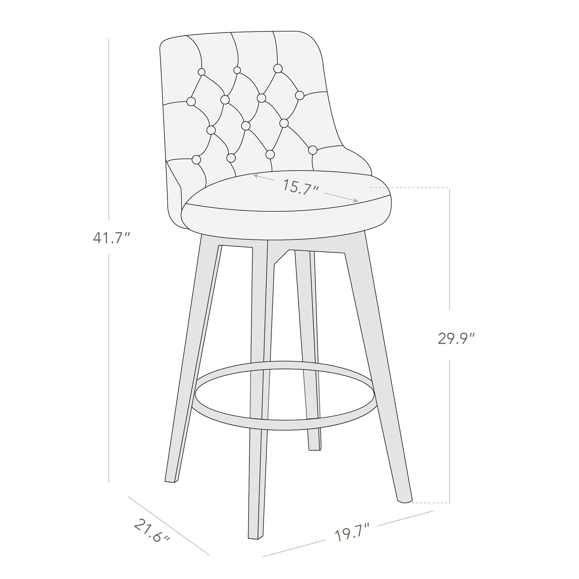 Watson & Whitely Counter Height Bar Stools, Performance Fabric Upholstered Modern Swivel Barstool with Back, Solid Wood Legs, 26" H Seat, Flint Grey