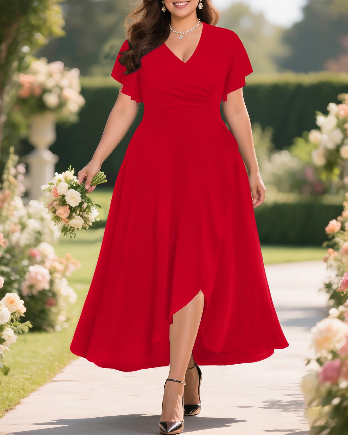 Pinup Fashion Women Plus Size Dresses Wedding Guest - Formal Cocktail Wrap High Low Long Dress