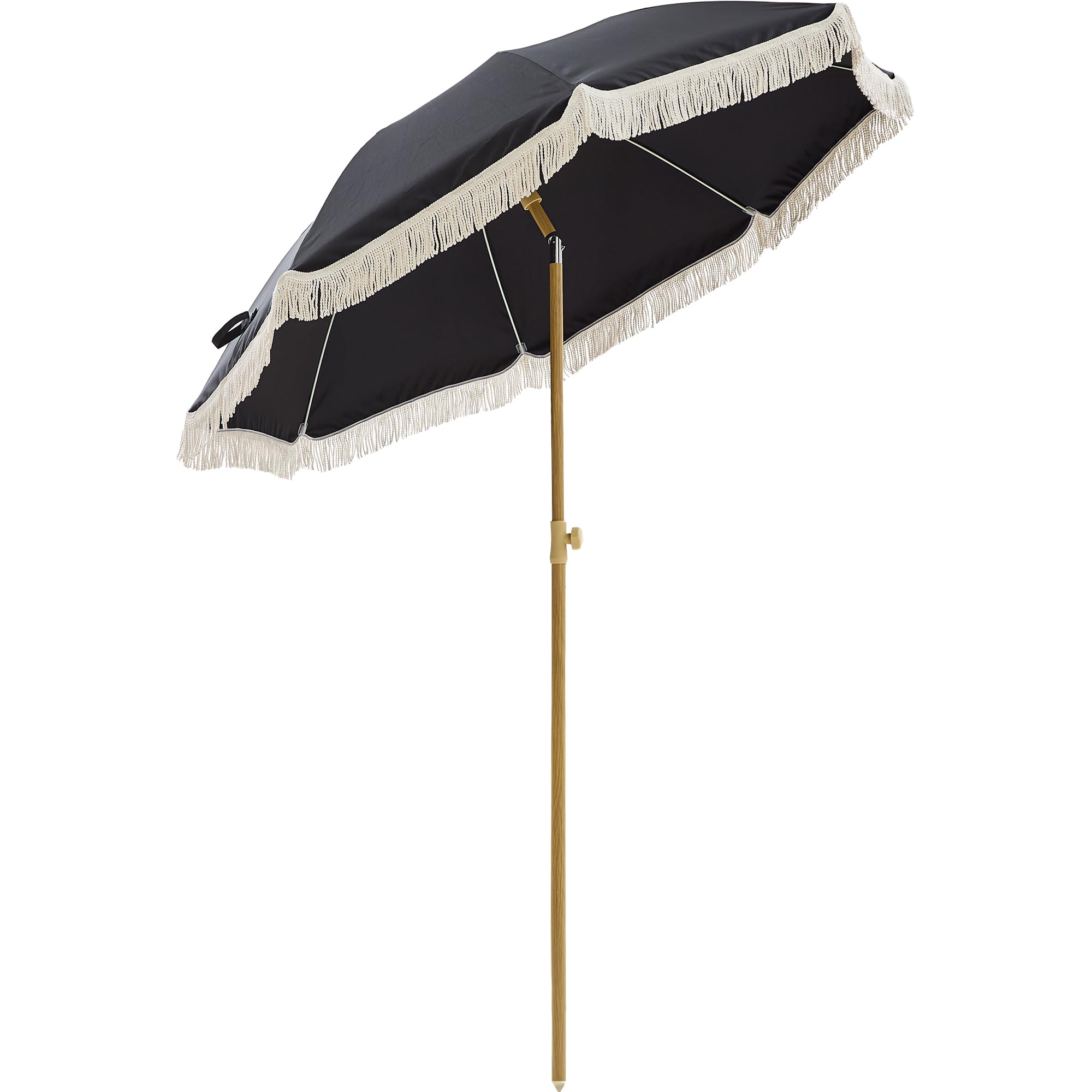 6.5FT Boho Patio Umberlla with Fringe,UPF50+ Outdoor Umbrella with Fiberglass Ribs and Push Button Tilt,Tassels Umbrella for Beach,Terrace,Picnic